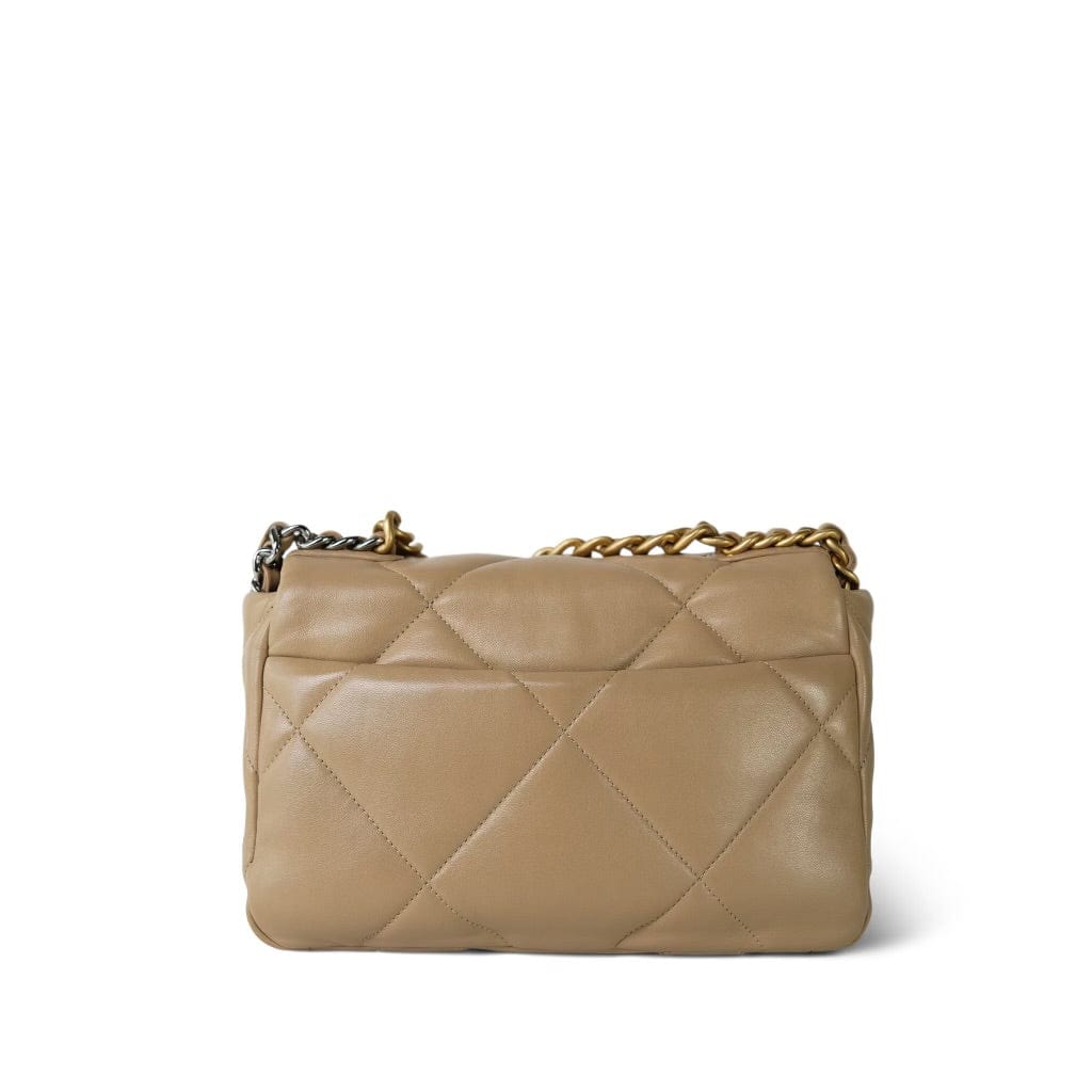 21S Beige Lambskin Quilted 19 Flap Small Mixed Hardware