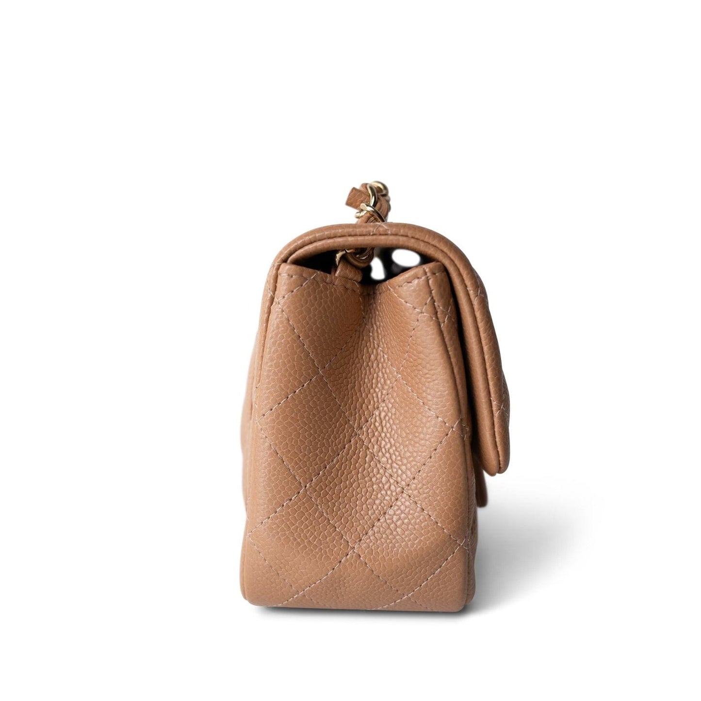 18S Beige Caviar Quilted Mini Square Flap Light Gold Hardware