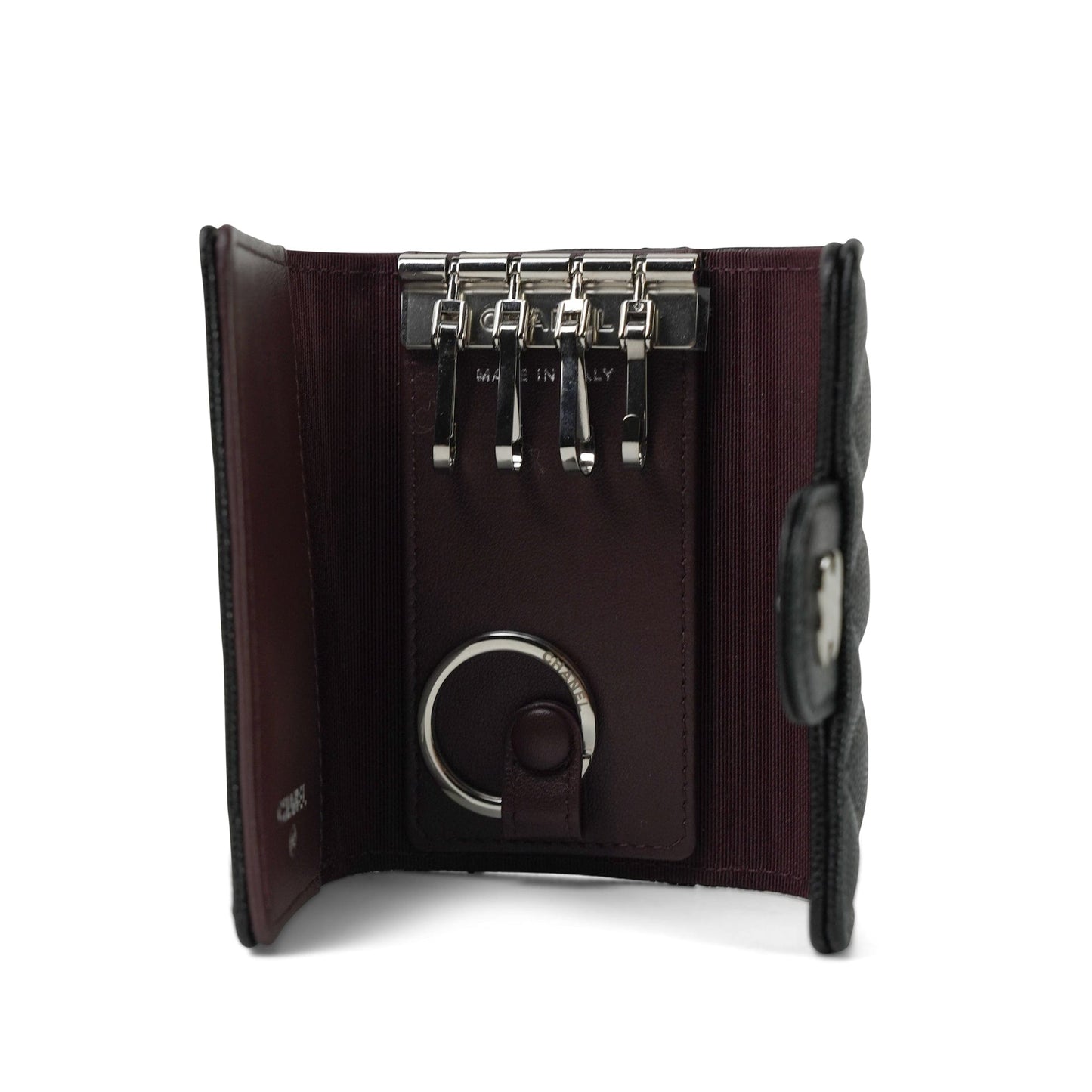 21K Black Caviar Quilted Classic Flap Key Holder SHW