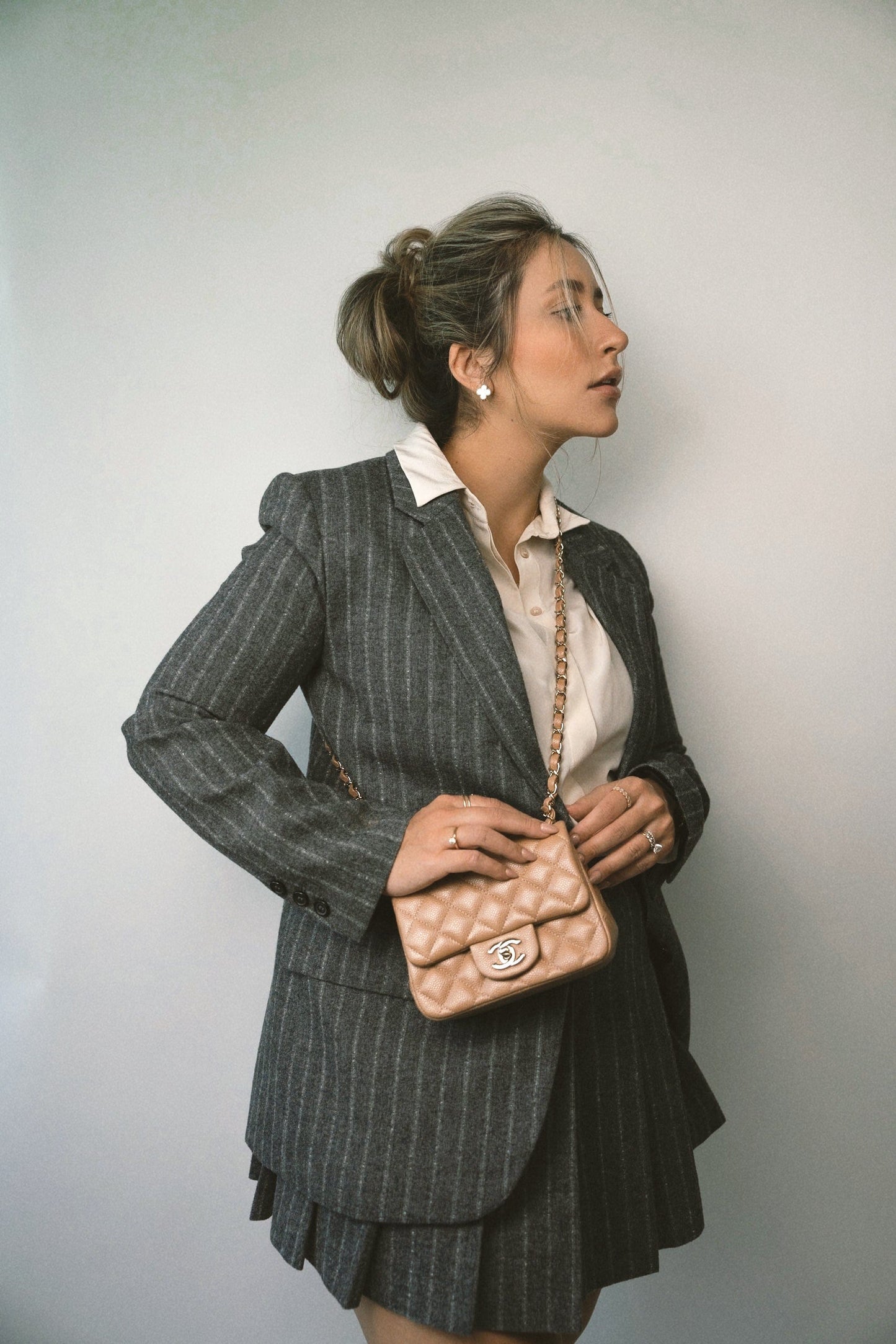 18S Beige Caviar Quilted Mini Square Flap Light Gold Hardware