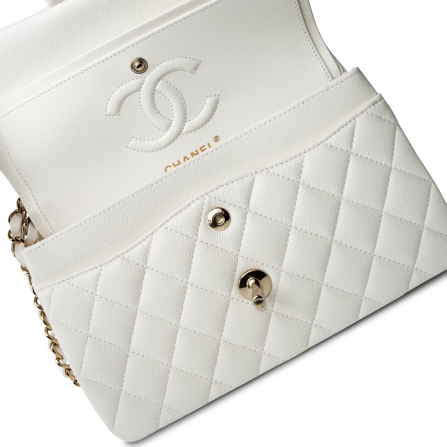 White Caviar Quilted Classic Flap Small LGHW