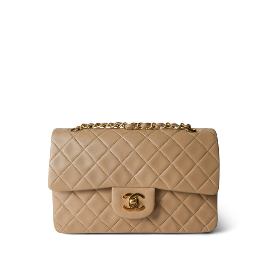 Vintage Light Beige Lambskin Quilted Classic Flap Small GHW
