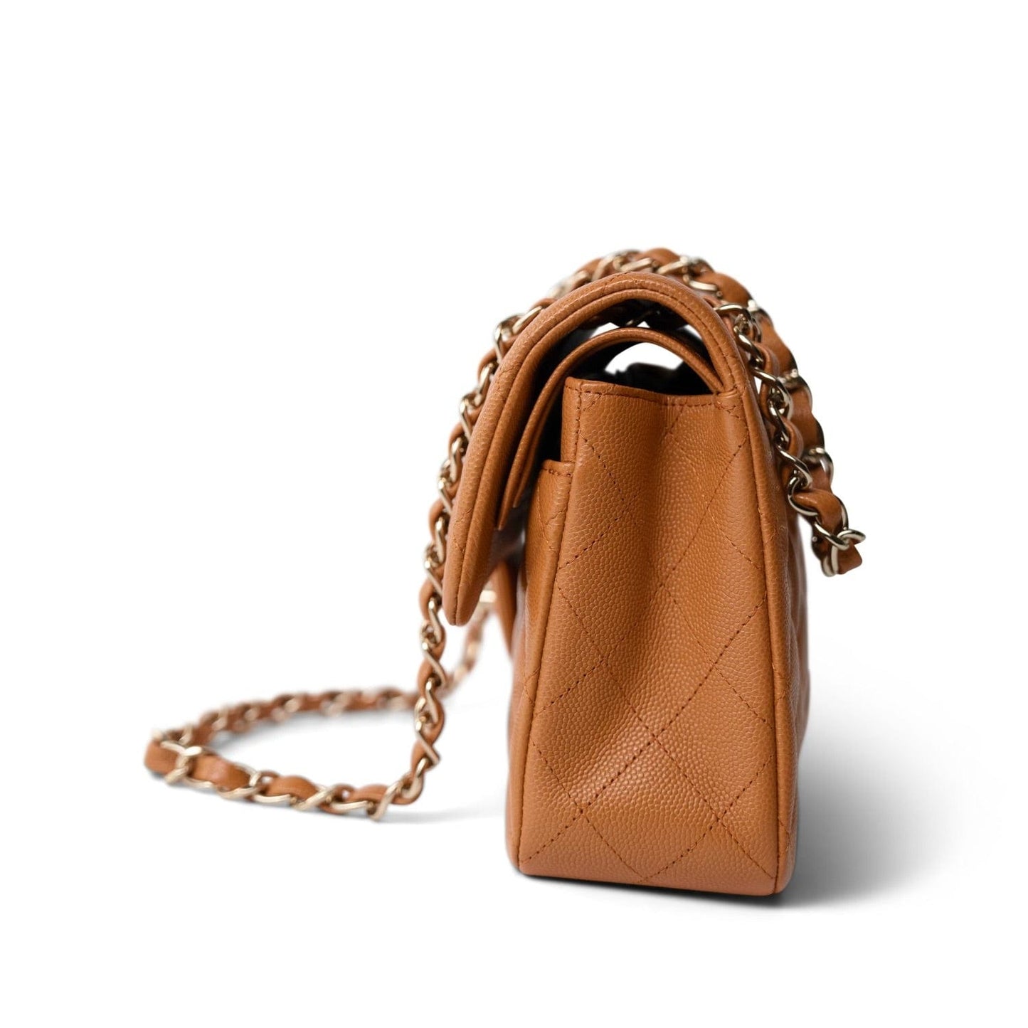 21A Caramel/Light Brown Caviar Quilted Classic Flap Small LGHW