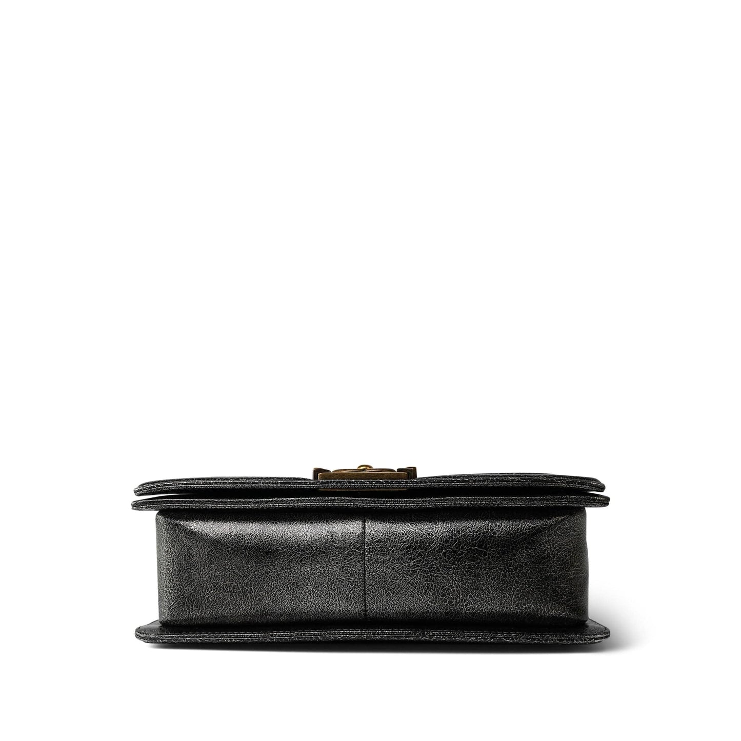 17A Black Silver Metallic Cracked Calfskin Boy Bag Old Medium Aged Bronze/Gold Hardware