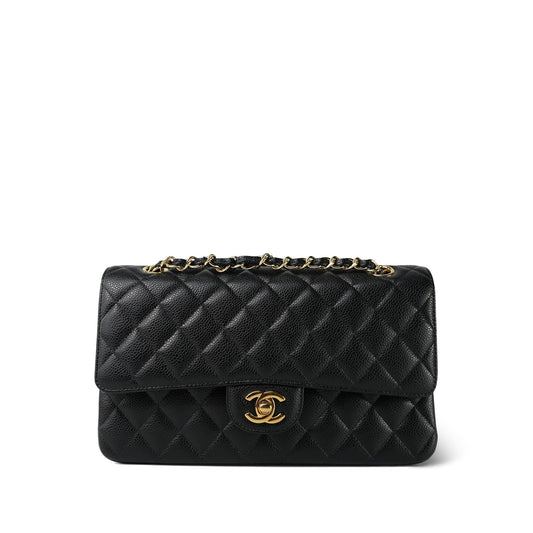 20C Black Caviar Quilted Classic Flap Medium Gold Hardware