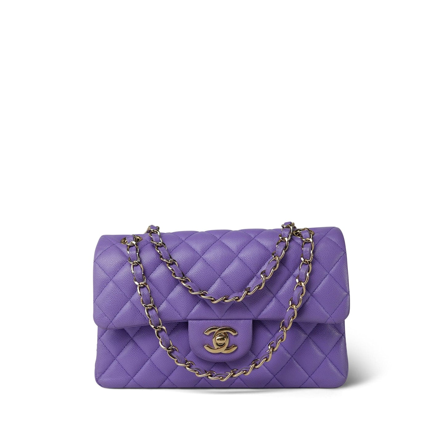 20S Purple Caviar Quilted Classic Flap Small Light Gold Hardware