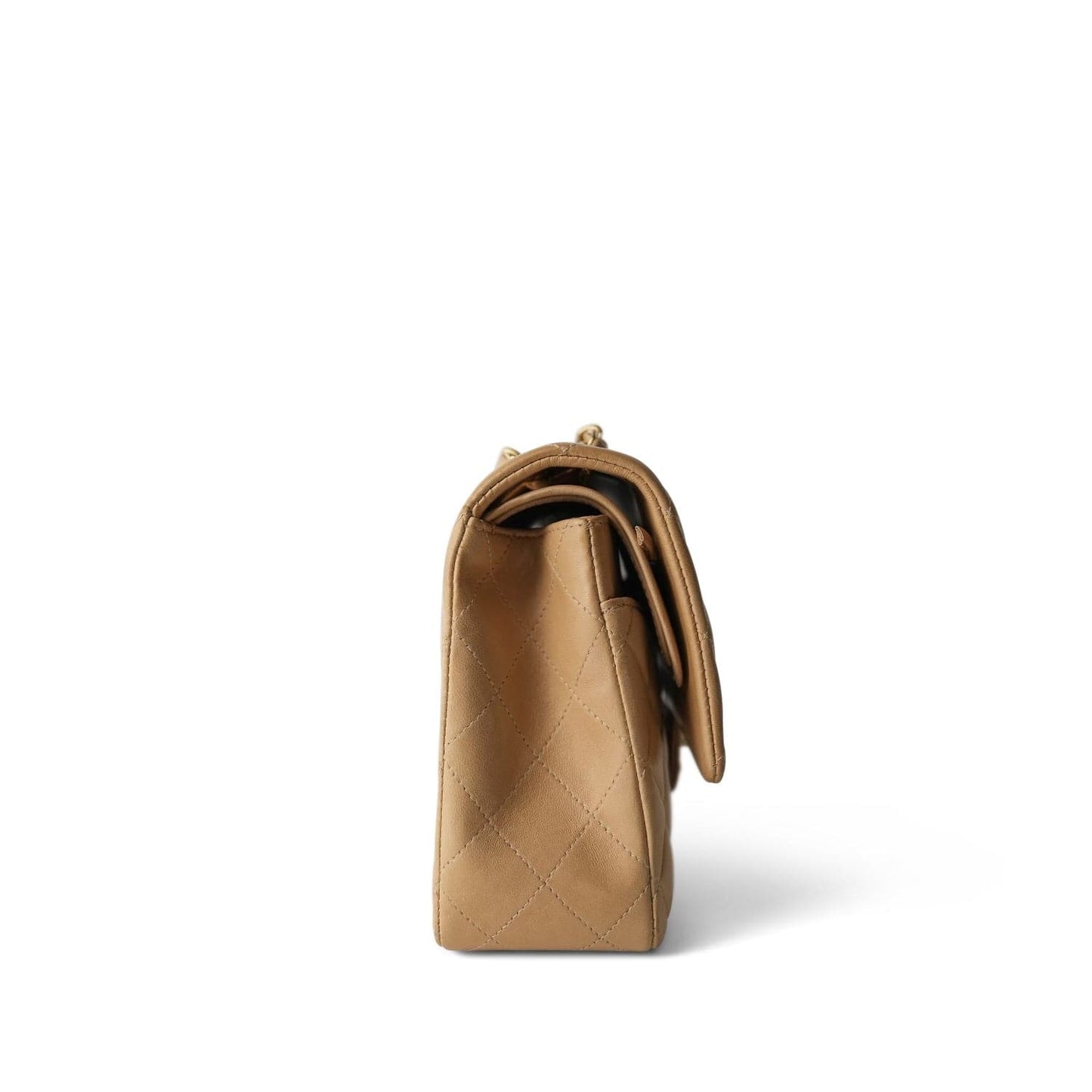 Vintage Beige Lambskin Quilted Medium Classic Flap Gold Hardware