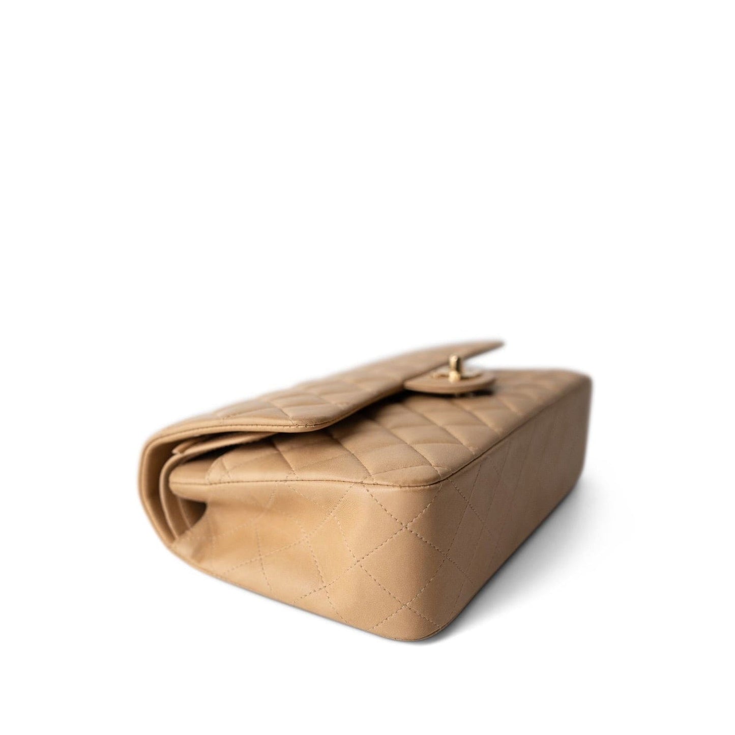 Vintage Beige Lambskin Quilted Medium Classic Flap Gold Hardware