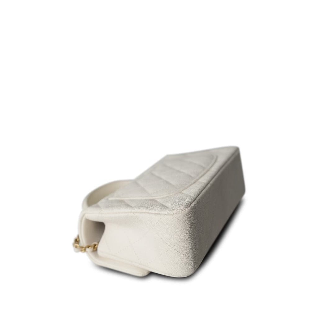 21S White / Ivory Caviar Quilted Mini Top Handle Aged Gold Hardware