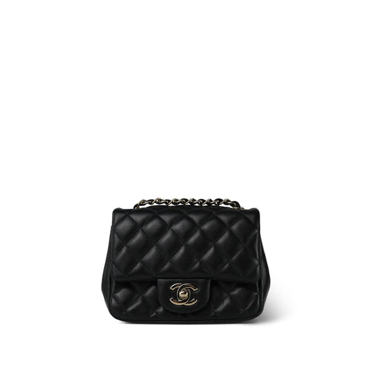 21P Black Lambskin Quilted Mini Square Flap LGHW