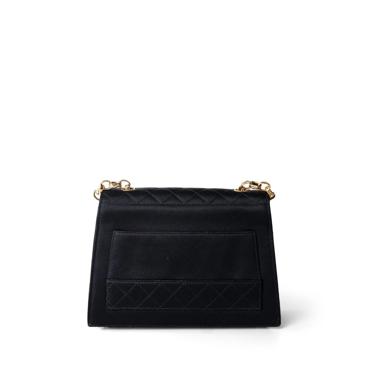 Vintage Black CC Satin Trapezoid Flap Bag