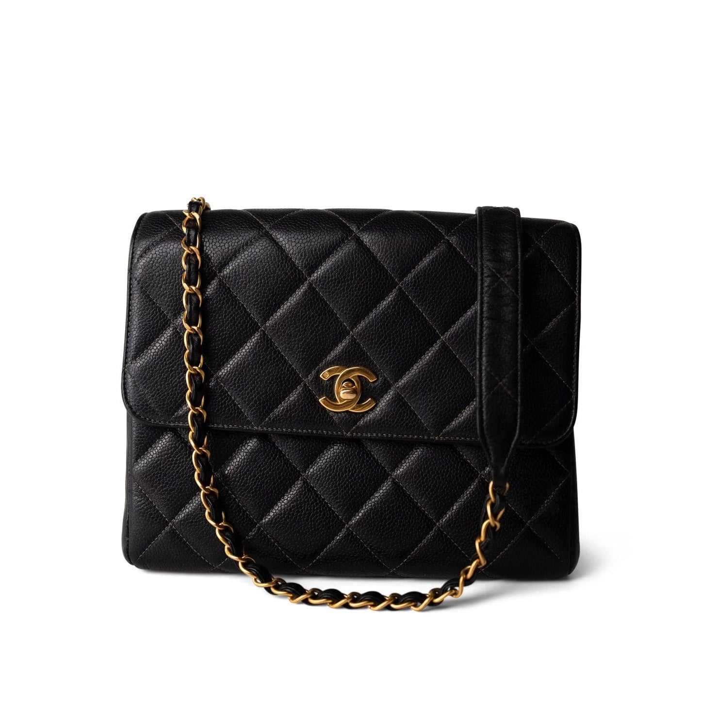 Vintage Black Caviar Quilted Square Flap Gold Hardware