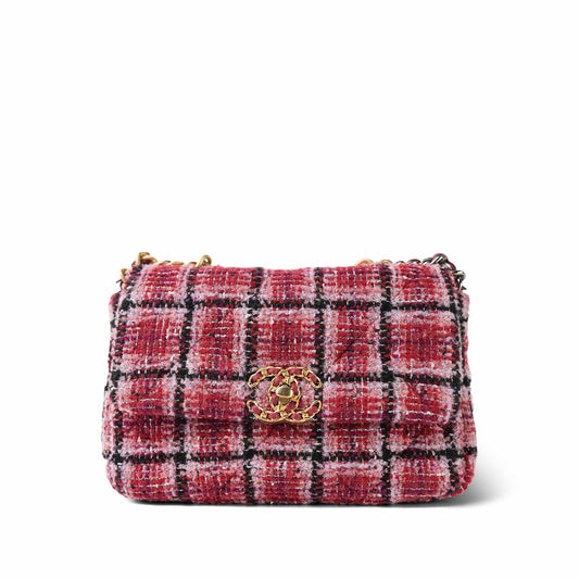 22A Red Multicolor Tweed Quilted 19 Flap Small Mixed Hardware