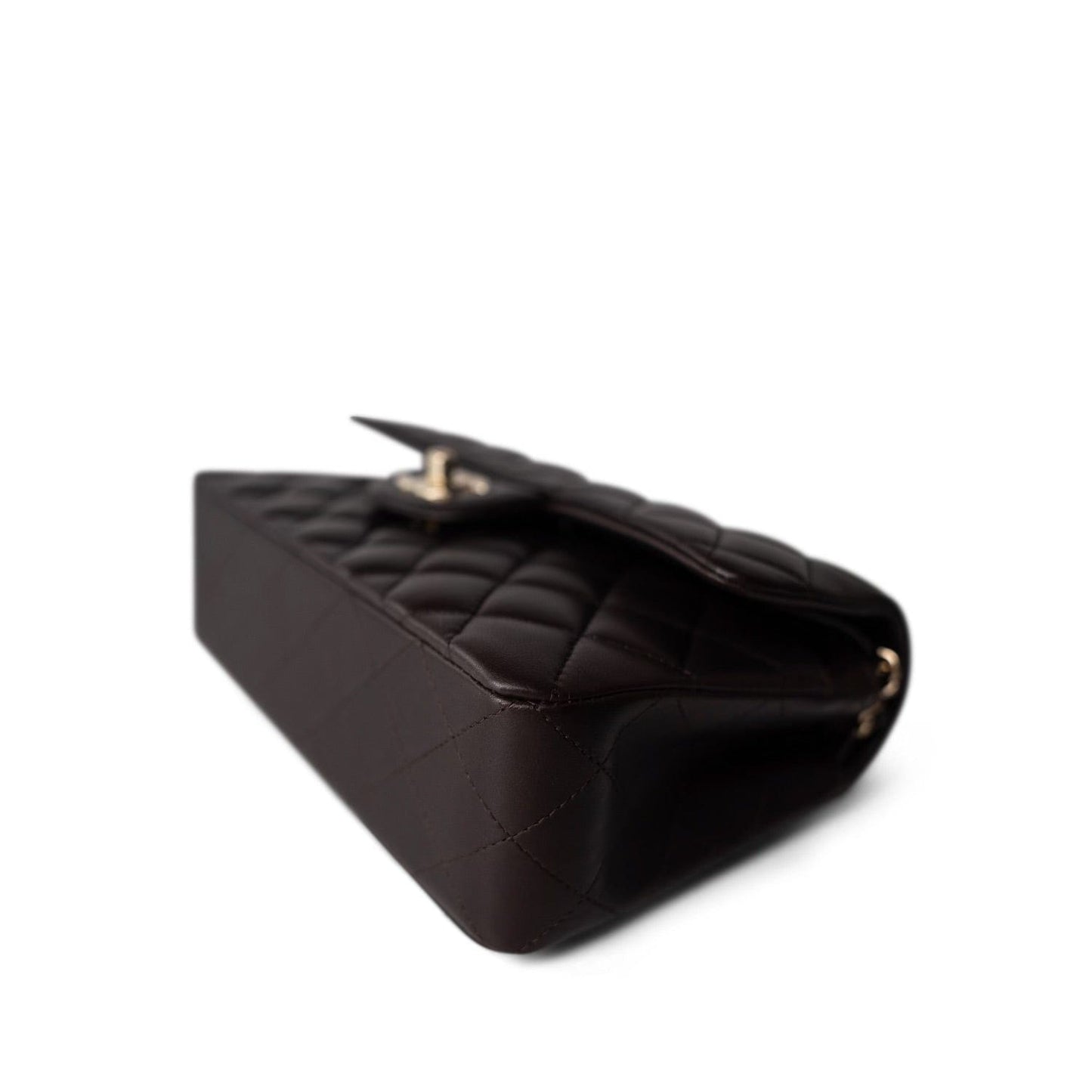21A Dark Brown Lambskin Quilted Classic Flap Small LGHW