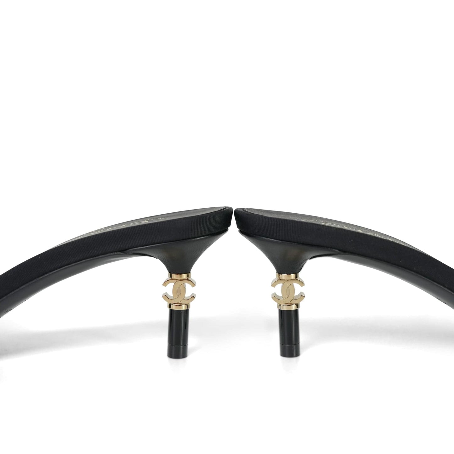 18P Black Grosgrain/Lambskin Interlocking CC Logo Mules Size 36.5