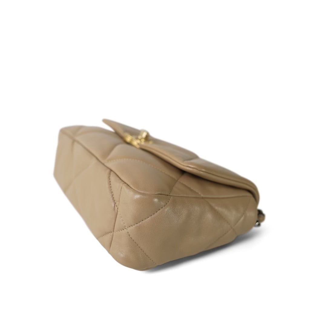 21S Beige Lambskin Quilted 19 Flap Small Mixed Hardware