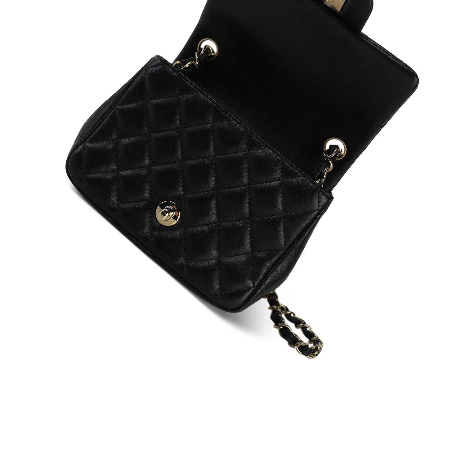 21P Black Lambskin Quilted Mini Square Flap LGHW