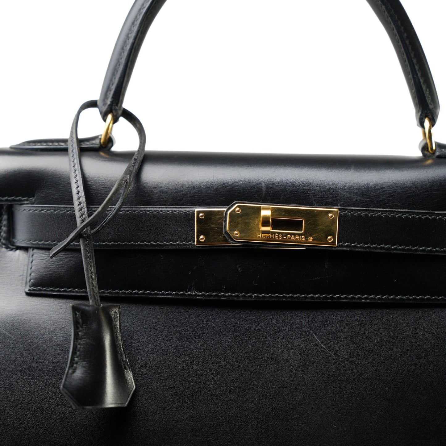 Vintage Kelly 28 Black Box Calfskin Gold Plated