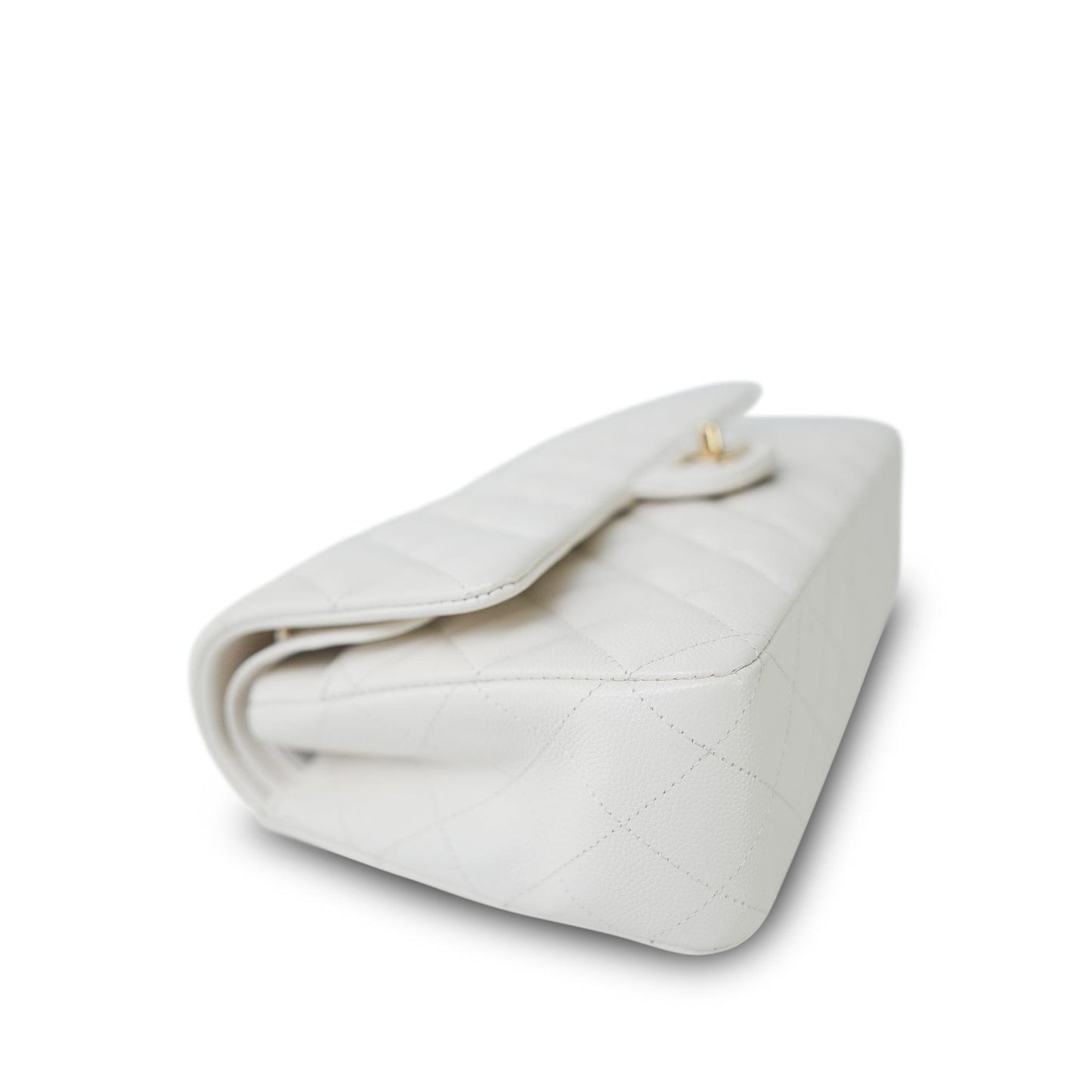 White Caviar Quilted Classic Flap Medium Light Gold Hardware