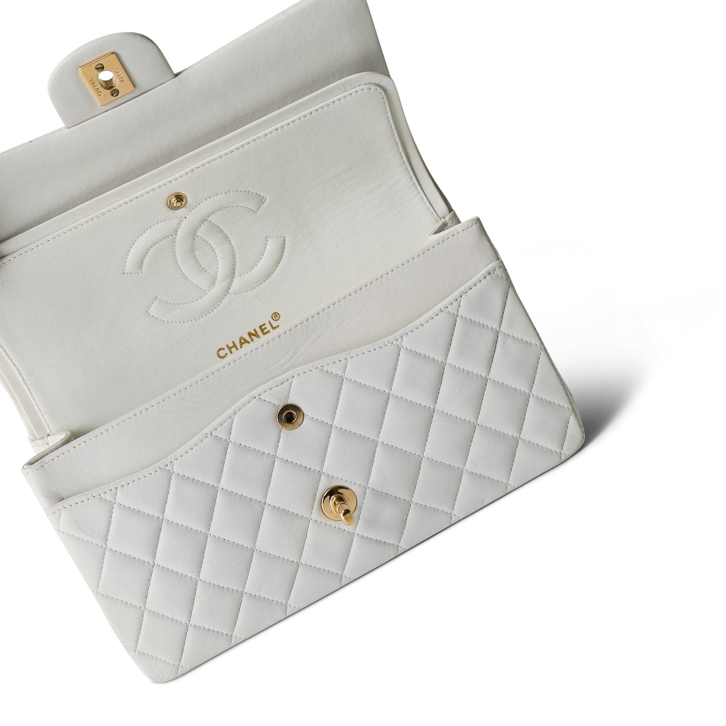 White Lambskin Quilted Classic Flap Medium Gold Hardware