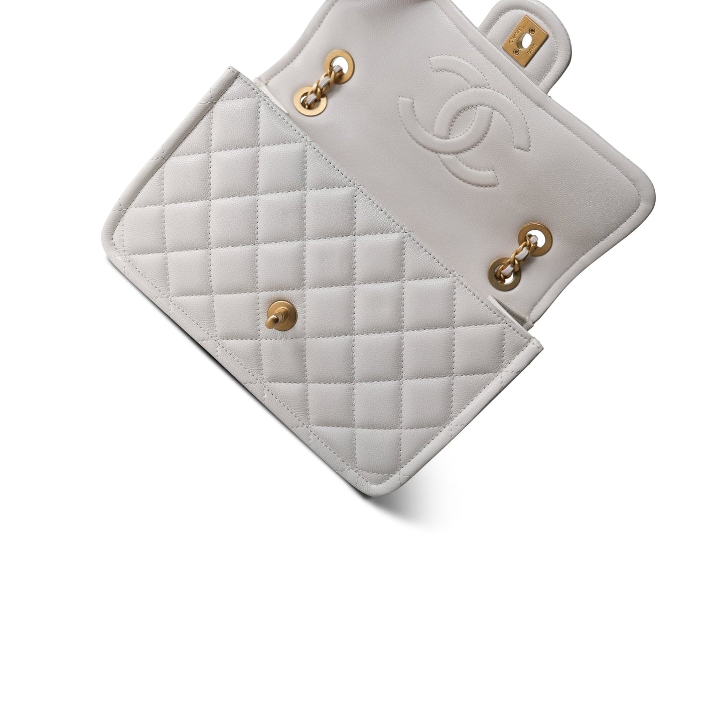 21P White Caviar Quilted Sweet Single Flap Bag Aged Gold Hardware