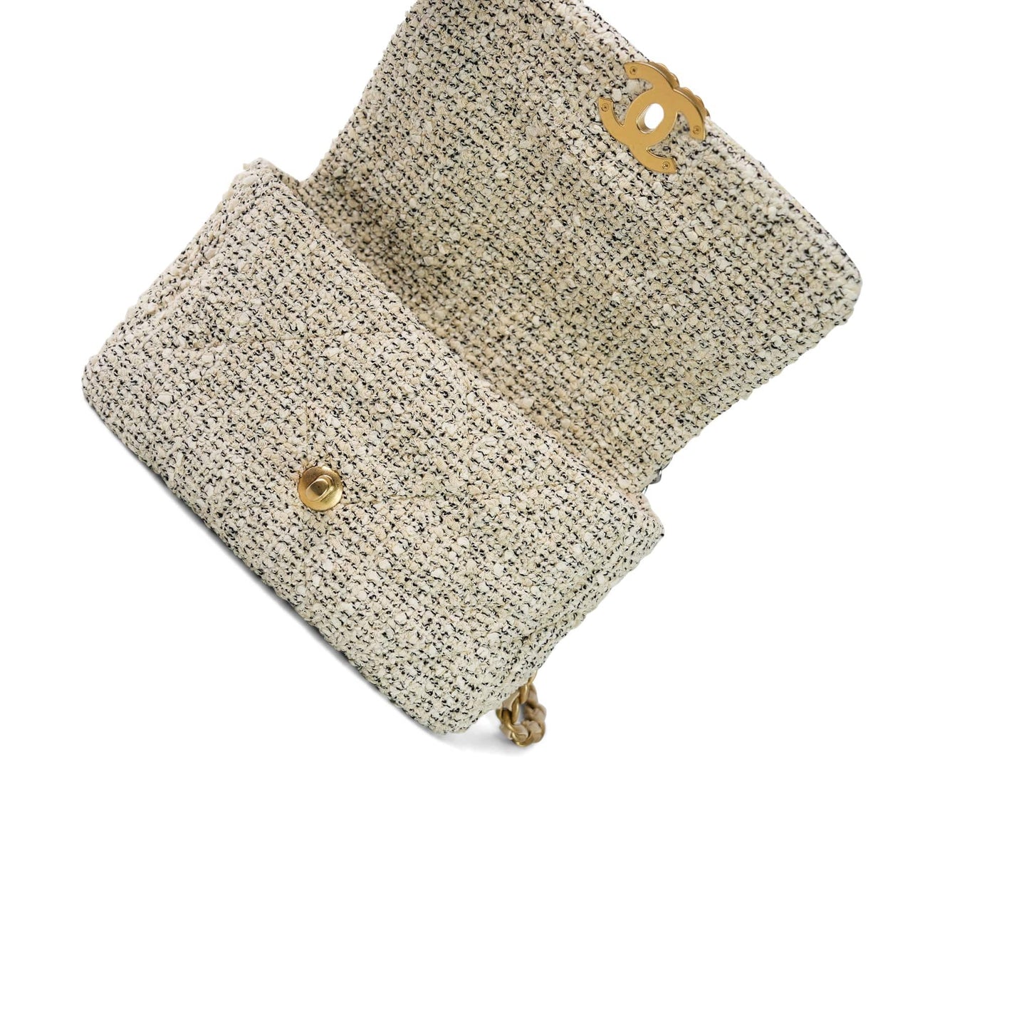 21S Ecru Black & White Tweed Quilted Small 19 Flap Mixed Hardware