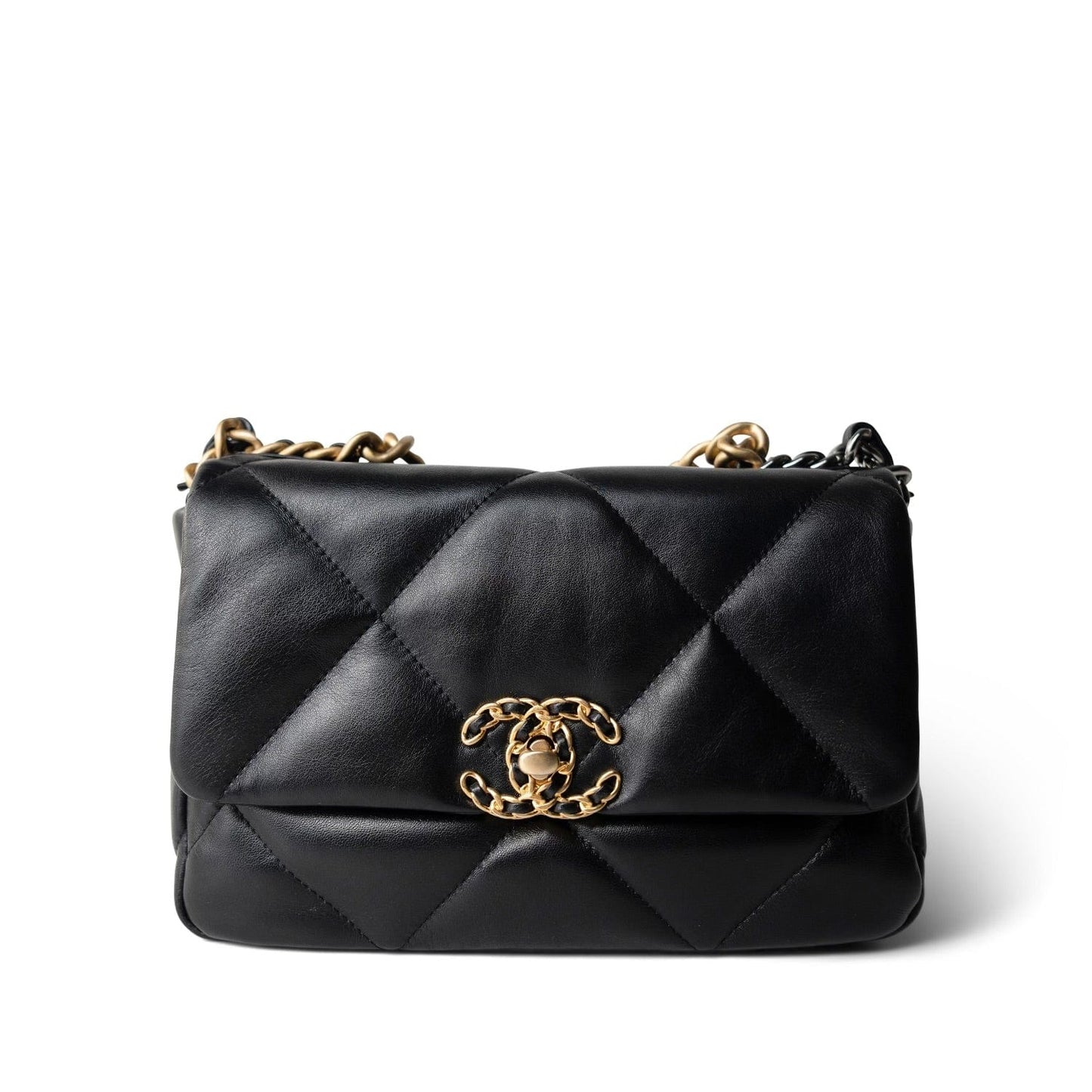 22A Black Lambskin Quilted 19 Flap Small Mixed Hardware