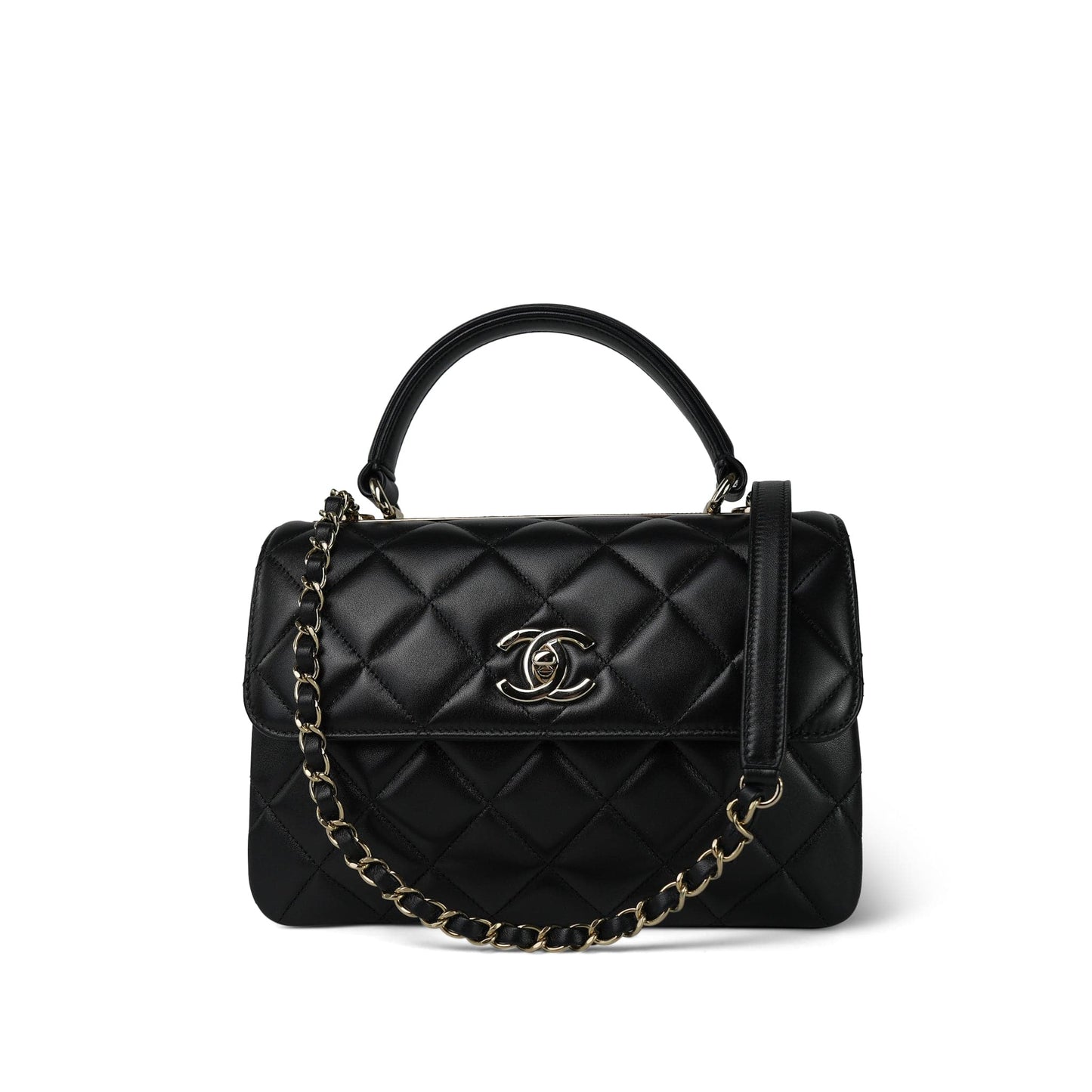 21S Black Lambskin Quilted Small Trendy CC Light Gold Hardware