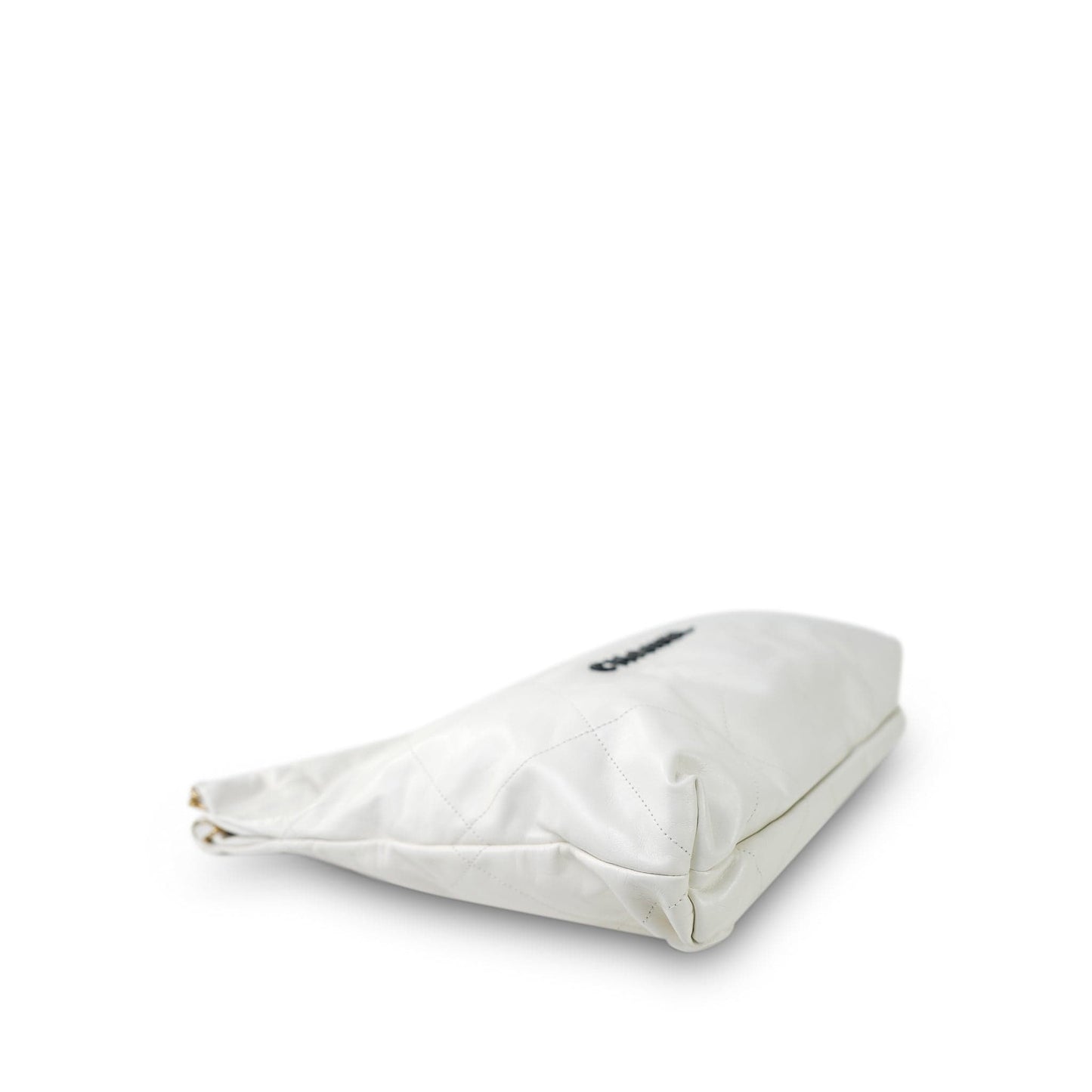 White Calfskin Quilted 22 Hobo Bag Medium Black/Aged Gold Hardware