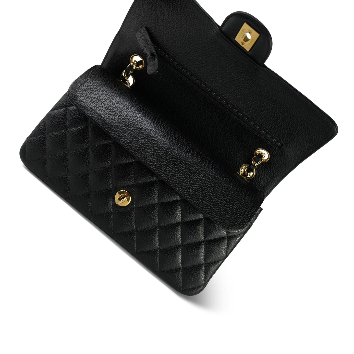 20C Black Caviar Quilted Classic Flap Medium Gold Hardware