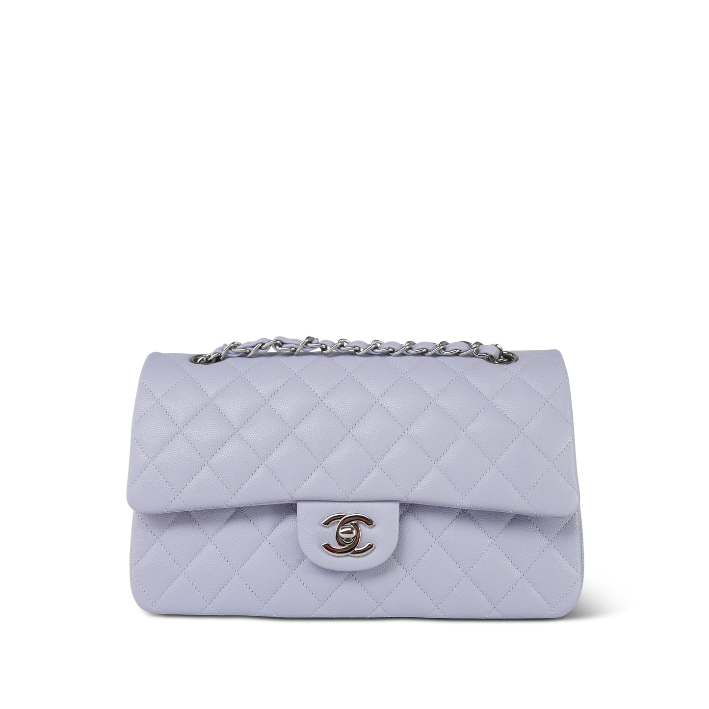 21K Light Purple/ Lilac Caviar Quilted Classic Flap Medium Silver Hardware