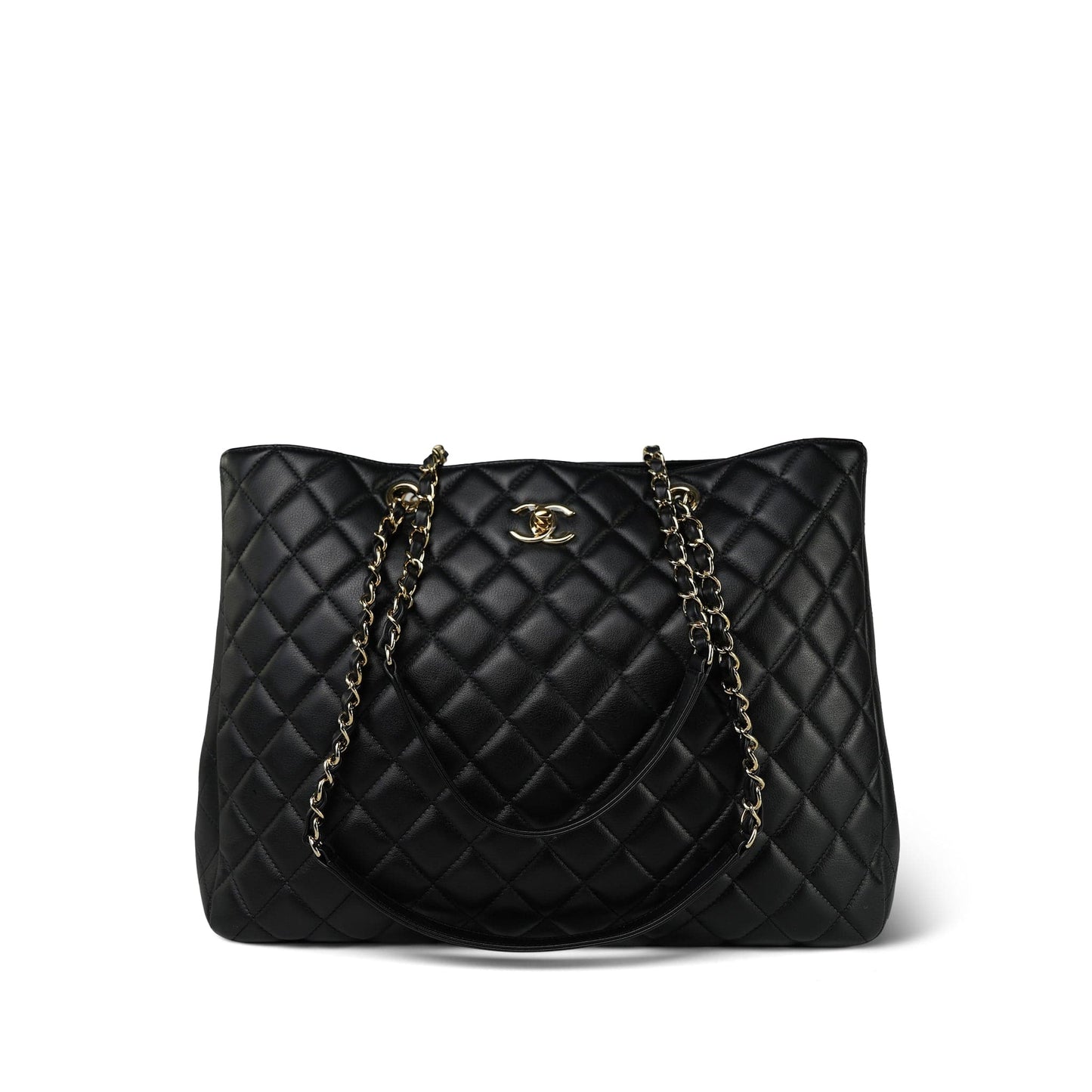 16B Black Lambskin Quilted CC Shopping Tote Large LGHW