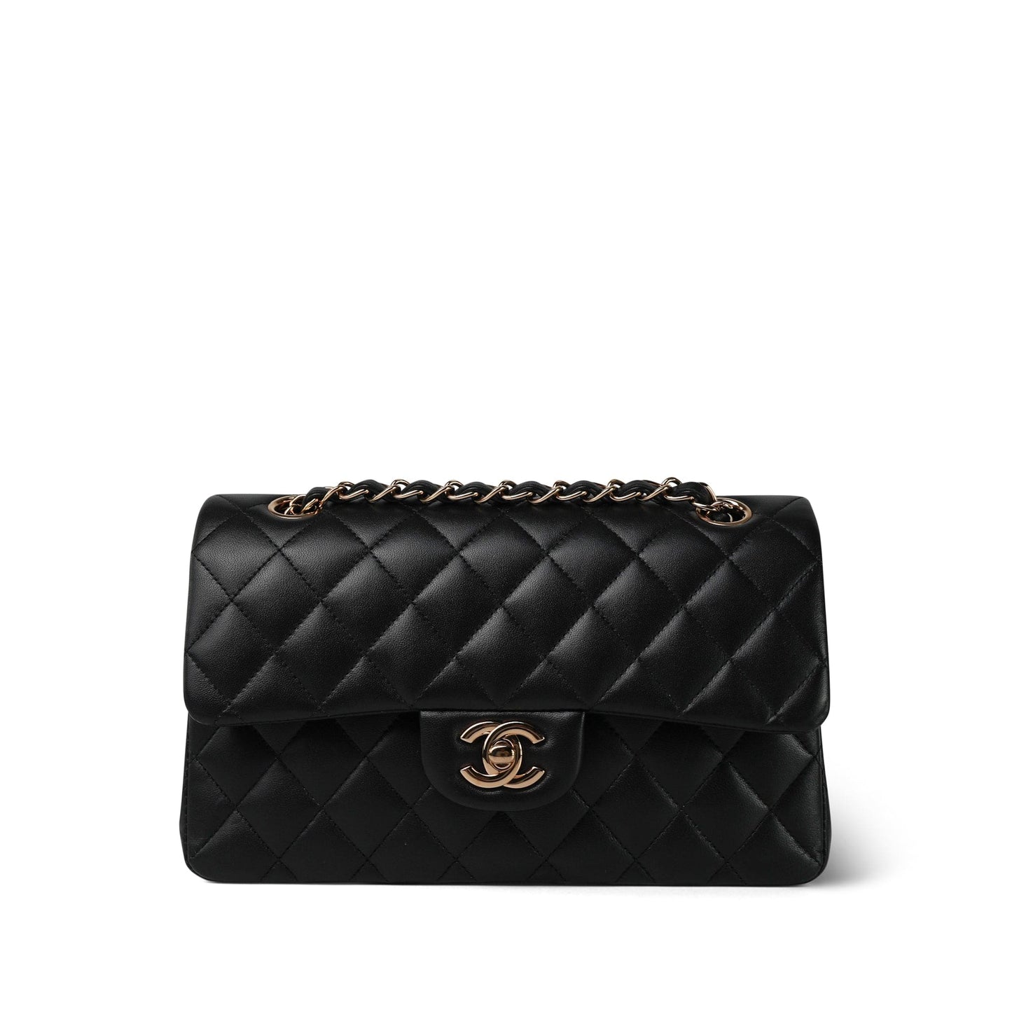 21B Black Lambskin Quilted Classic Flap Small Rose Gold Hardware