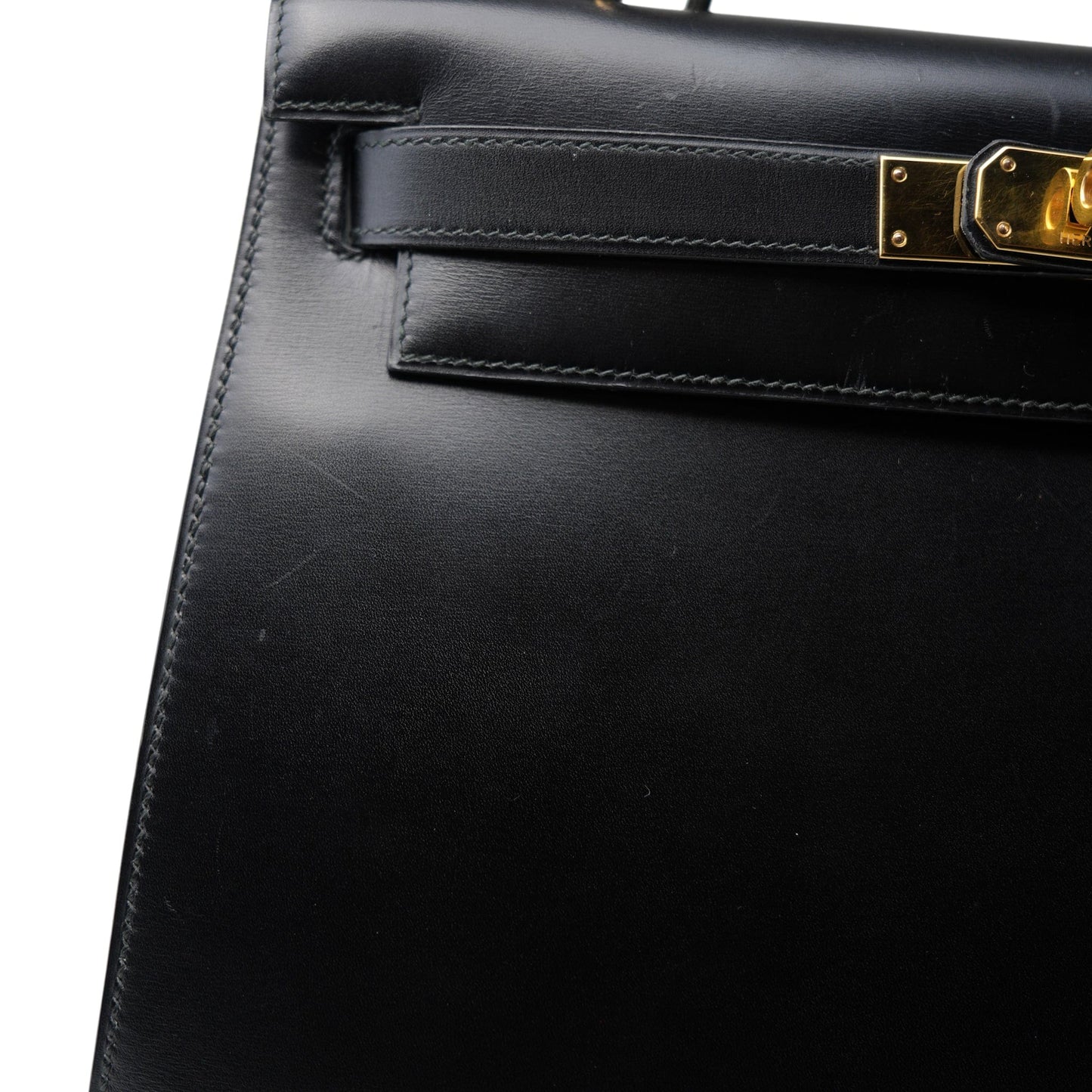 Vintage Kelly 28 Black Box Calfskin Gold Plated