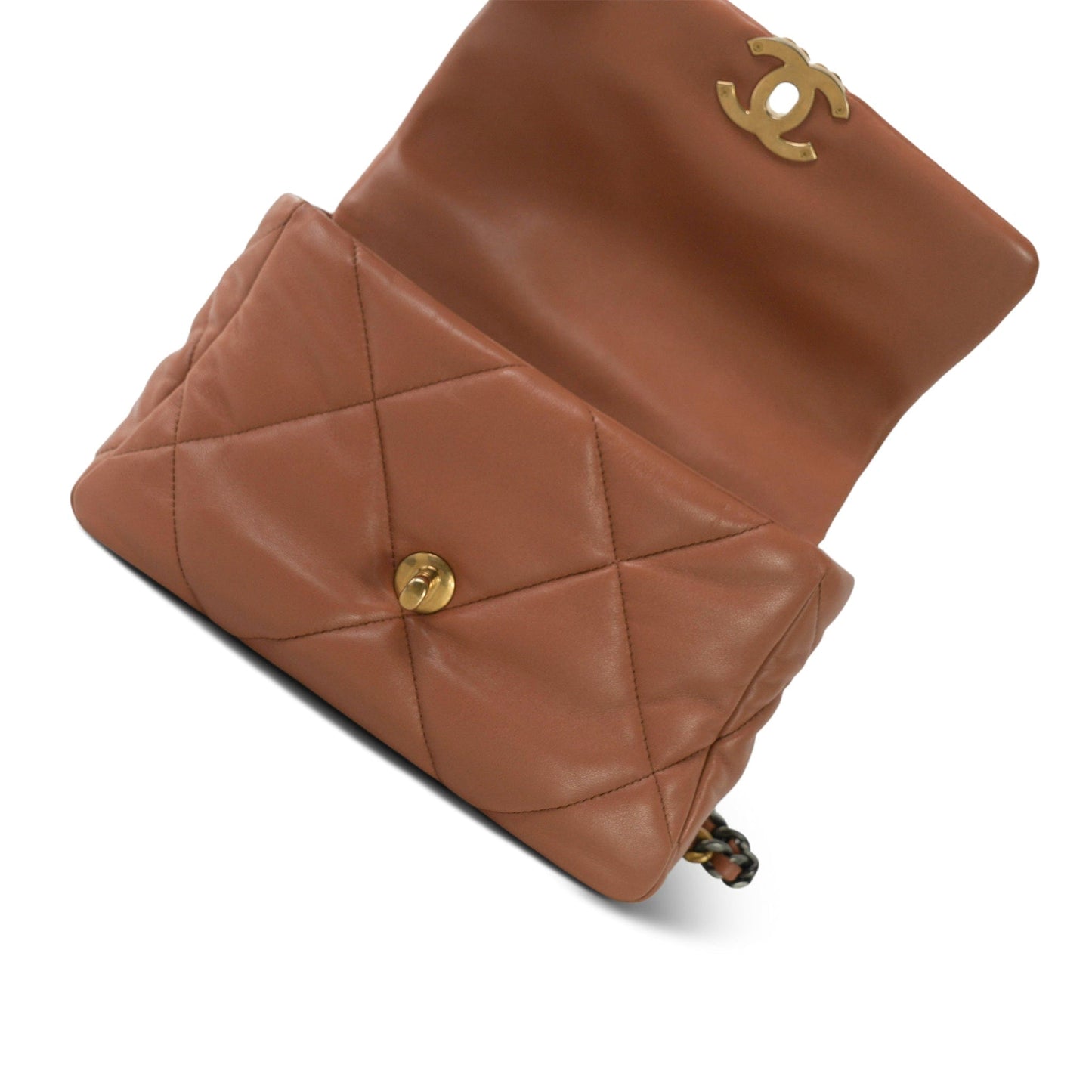 21K Caramel Lambskin Quilted 19 Flap Small Mixed Hardware