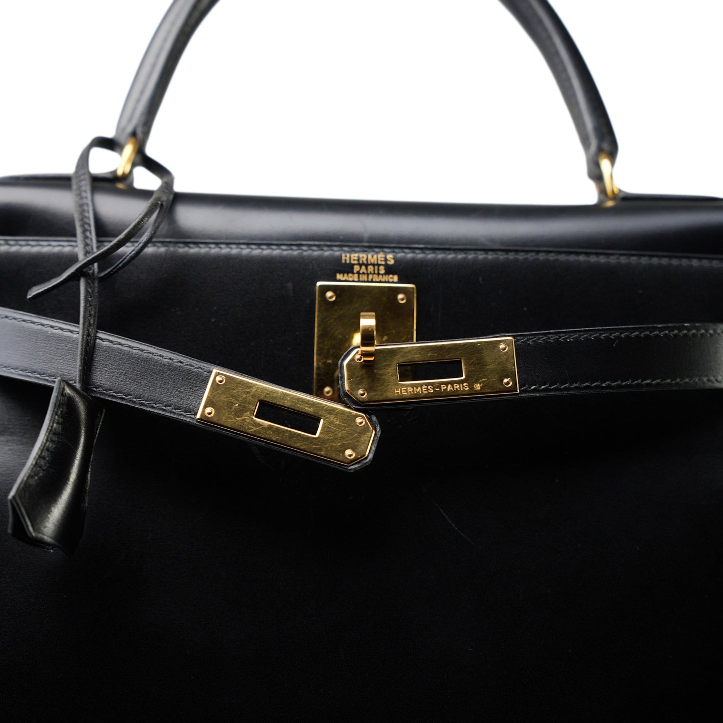 Vintage Kelly 28 Black Box Calfskin Gold Plated