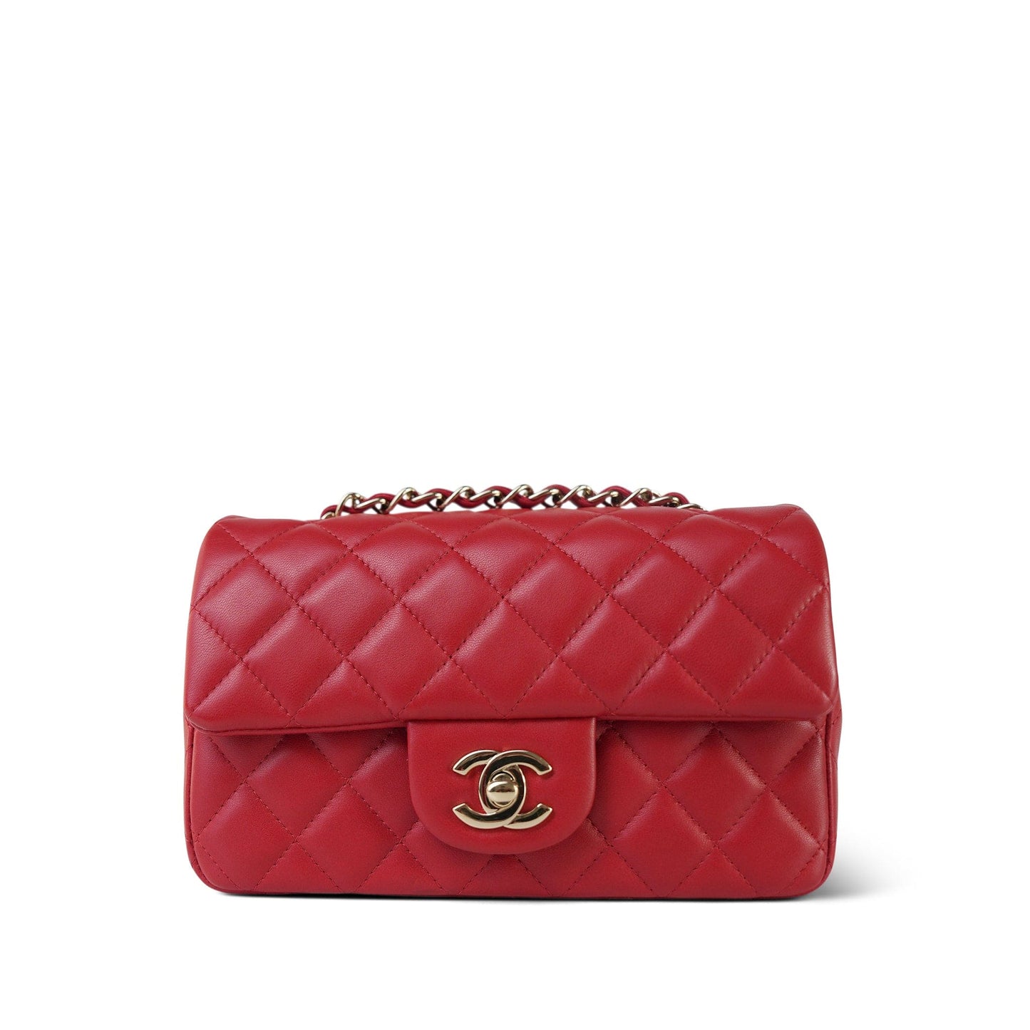 20S Red Lambskin Quilted Mini Rectangular Flap Light Gold Hardware