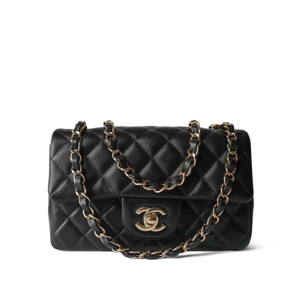 22A Black Lambskin Quilted Mini Rectangular Flap LGHW