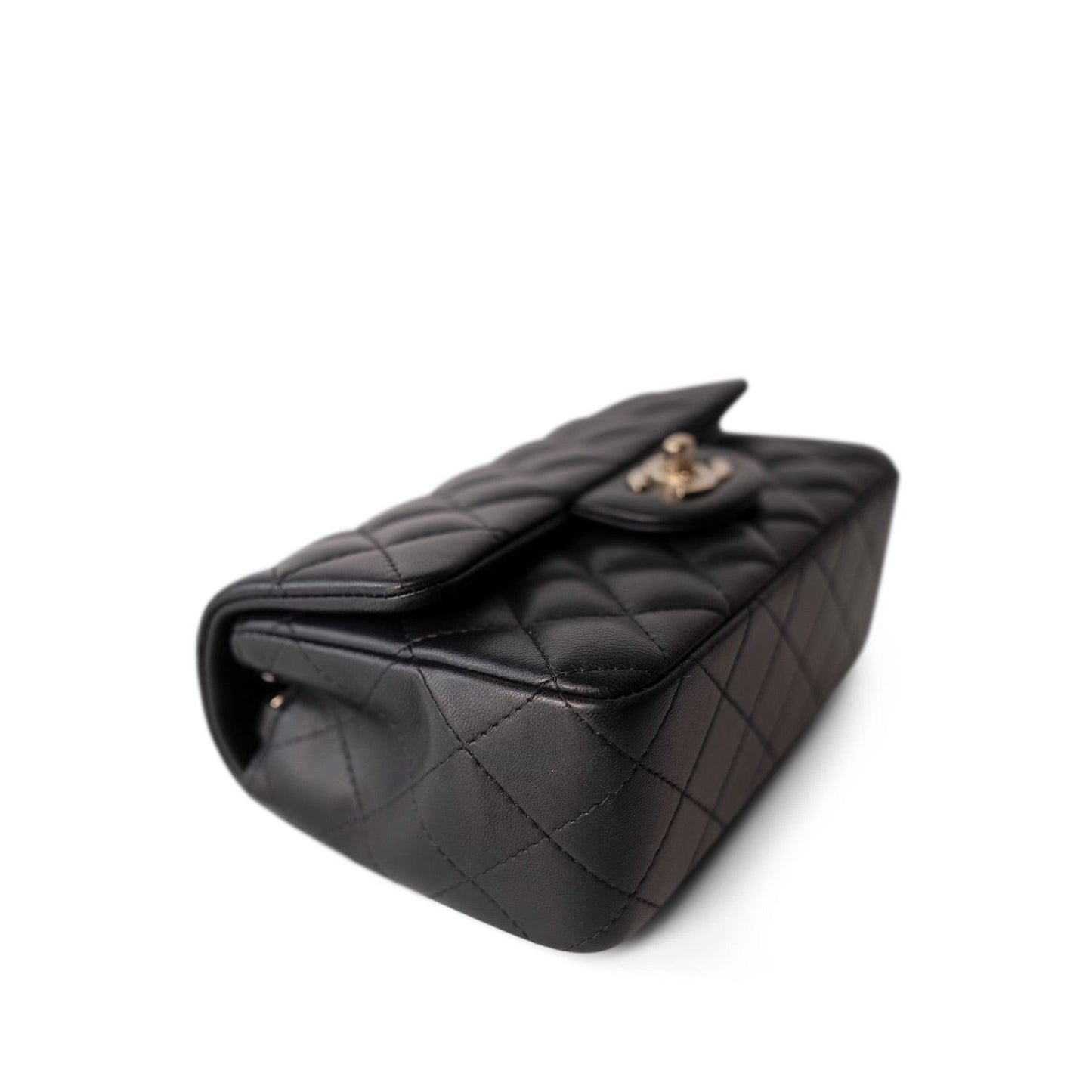 21K Black Lambskin Quilted Mini Rectangular Flap LGHW