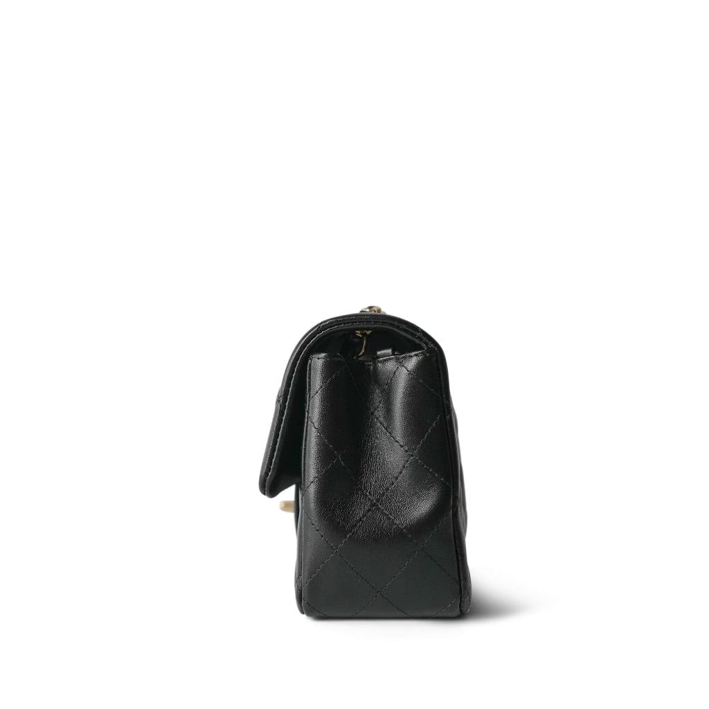 22A Black Lambskin Quilted Mini Rectangular Flap LGHW