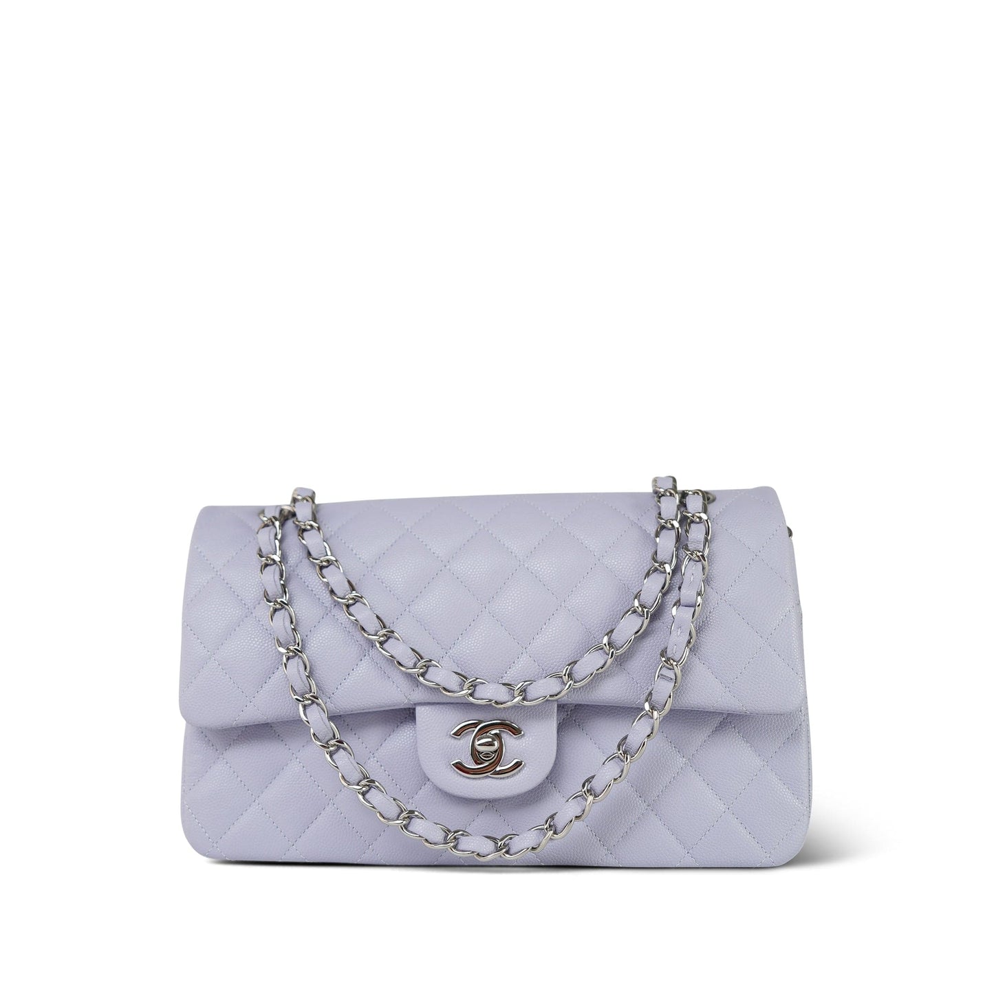 21K Light Purple/ Lilac Caviar Quilted Classic Flap Medium Silver Hardware