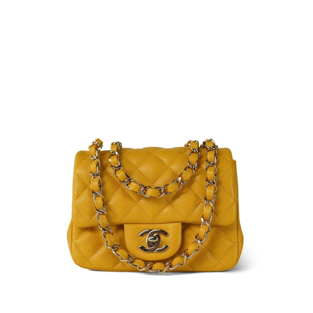 18S Yellow Caviar Quilted Mini Square Flap LGHW