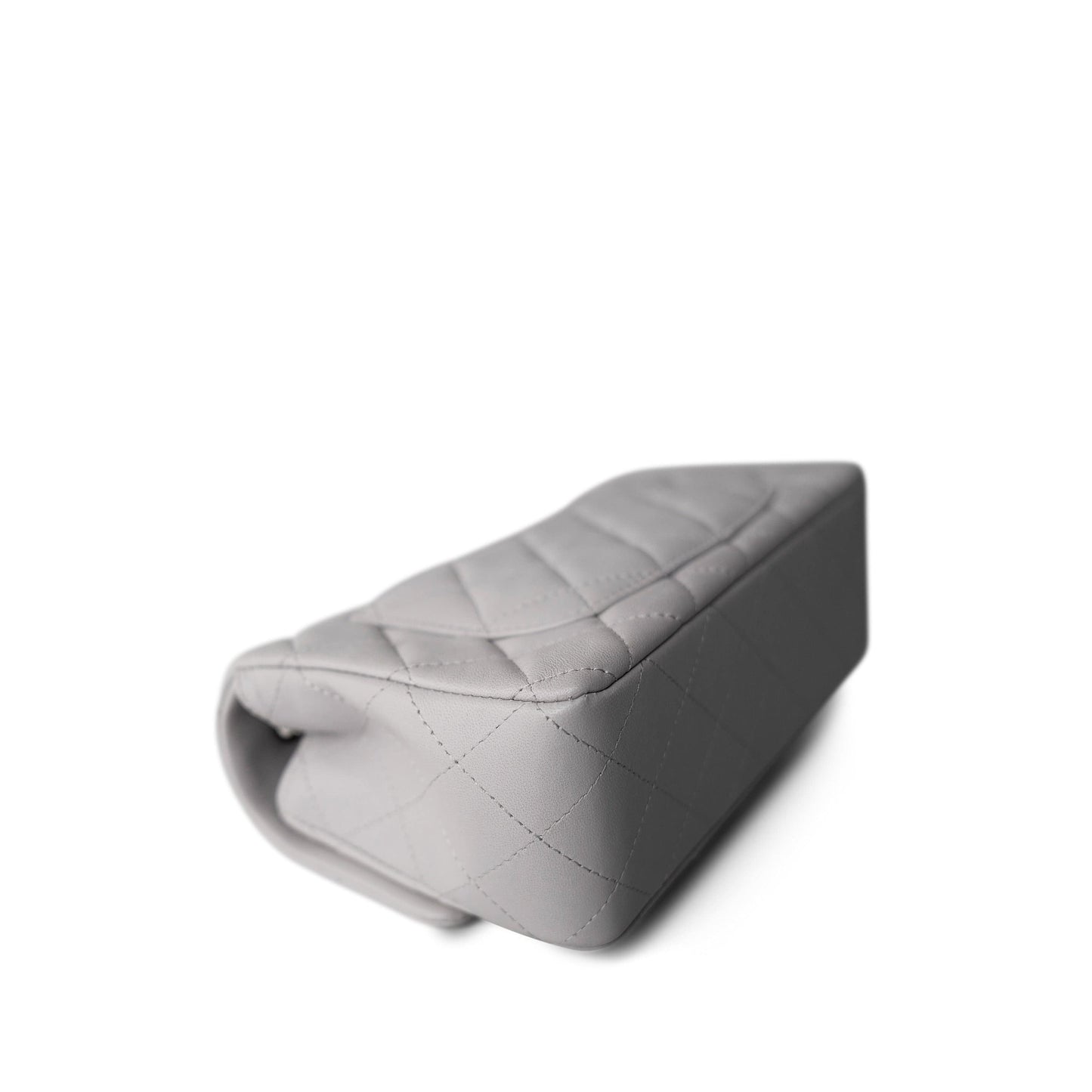 20C Light Grey Lambskin Quilted Mini Rectangular Flap Silver Hardware