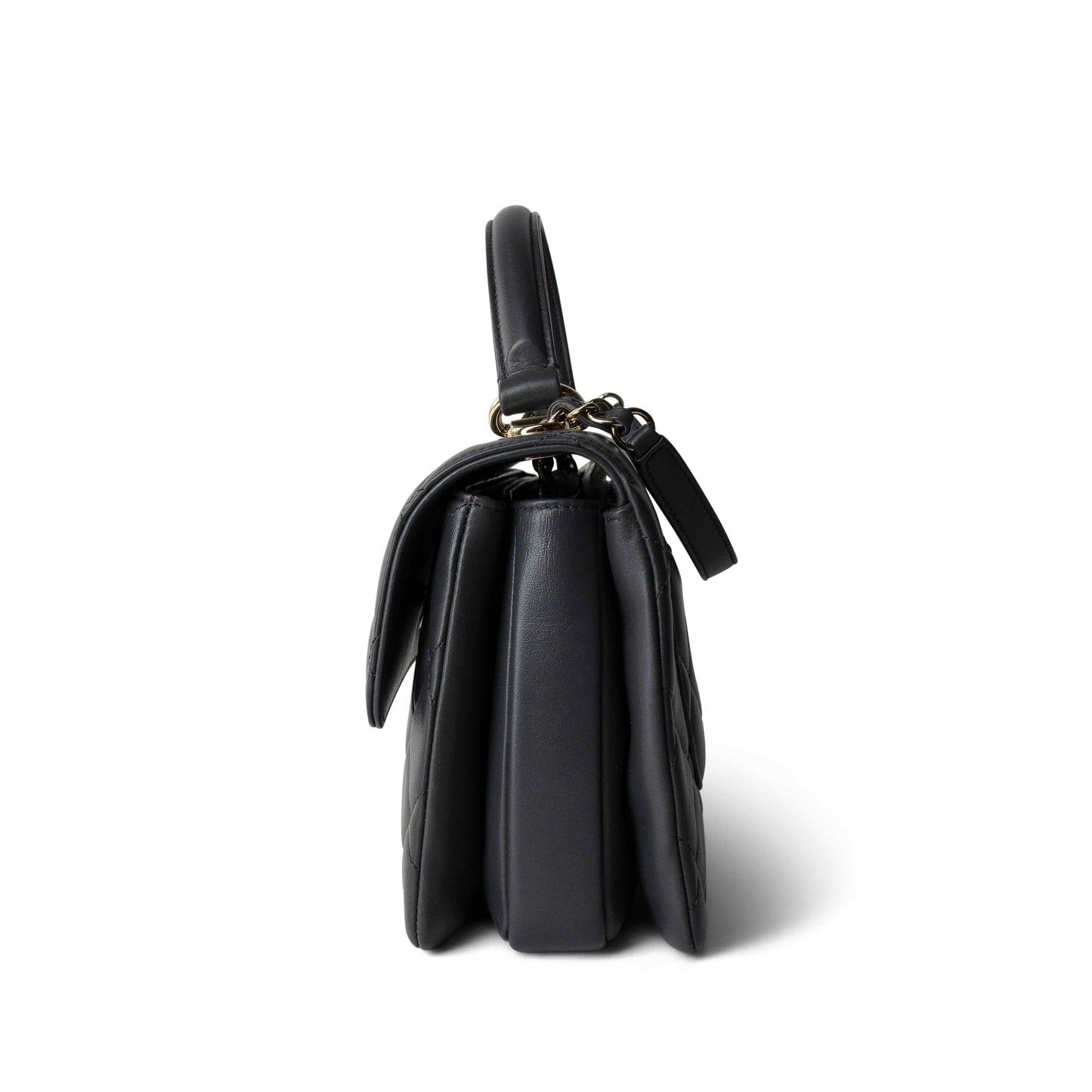 Trendy CC Grey Lambskin Quilted Small Light Gold Hardware