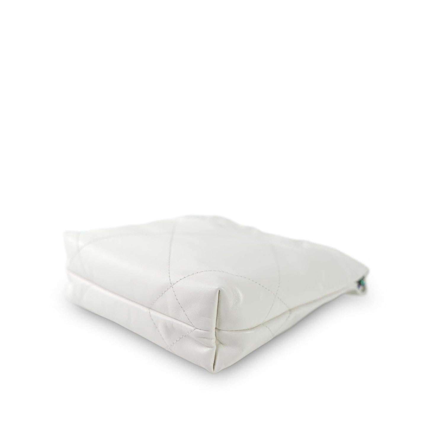 White Calfskin Quilted Mini 22 Bag Rainbow Hardware