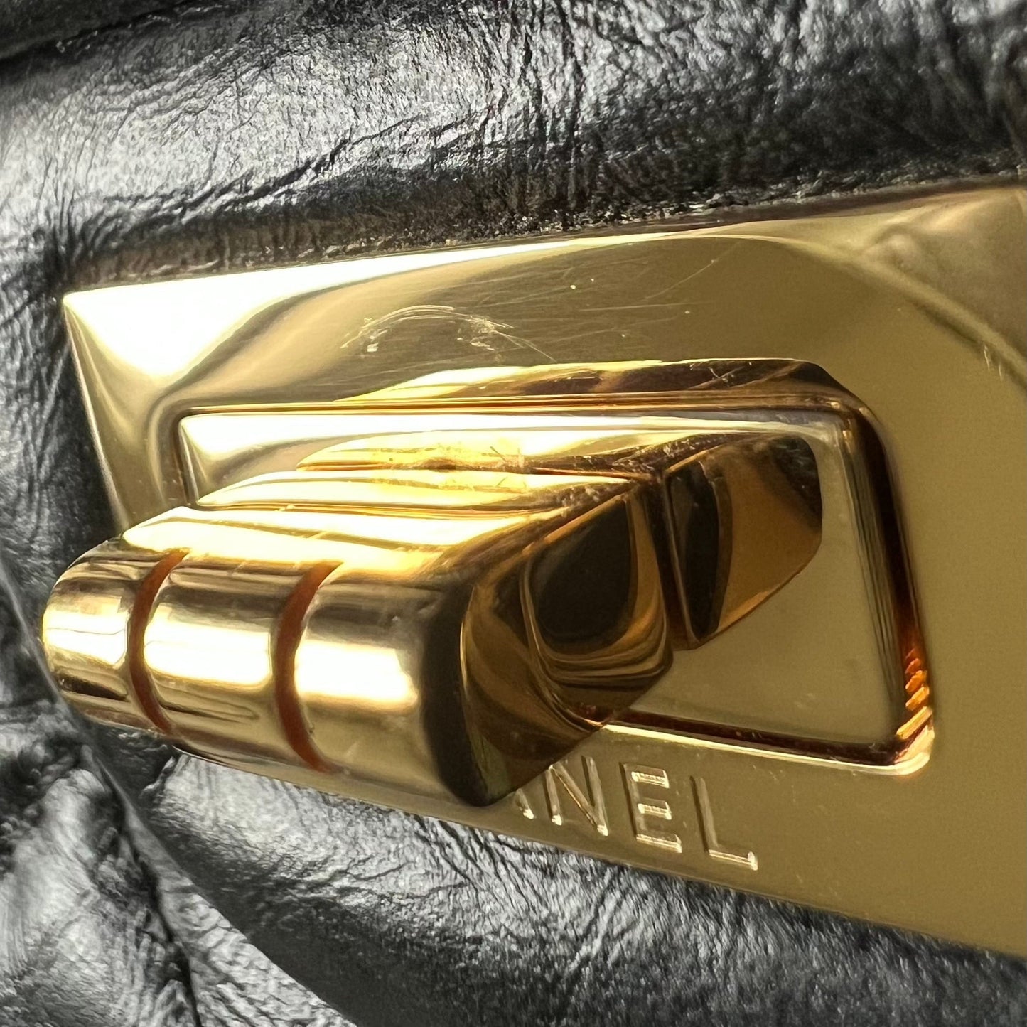 19A Black Aged Calfskin Quilted Mini Reissue 2.55 Flap Gold Hardware Light gold