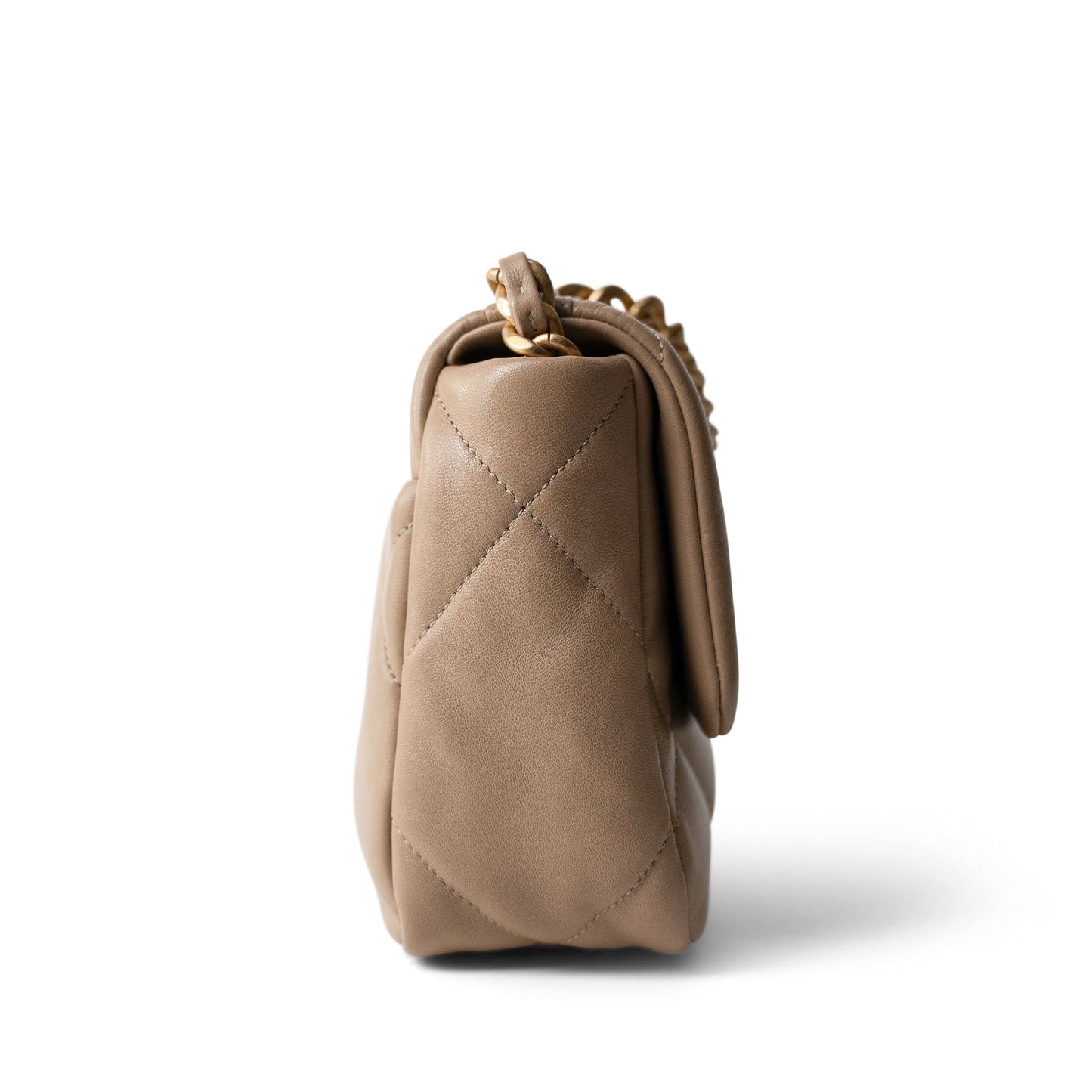 21S Dark Beige Lambskin Quilted 19 Flap Small Mixed Hardware