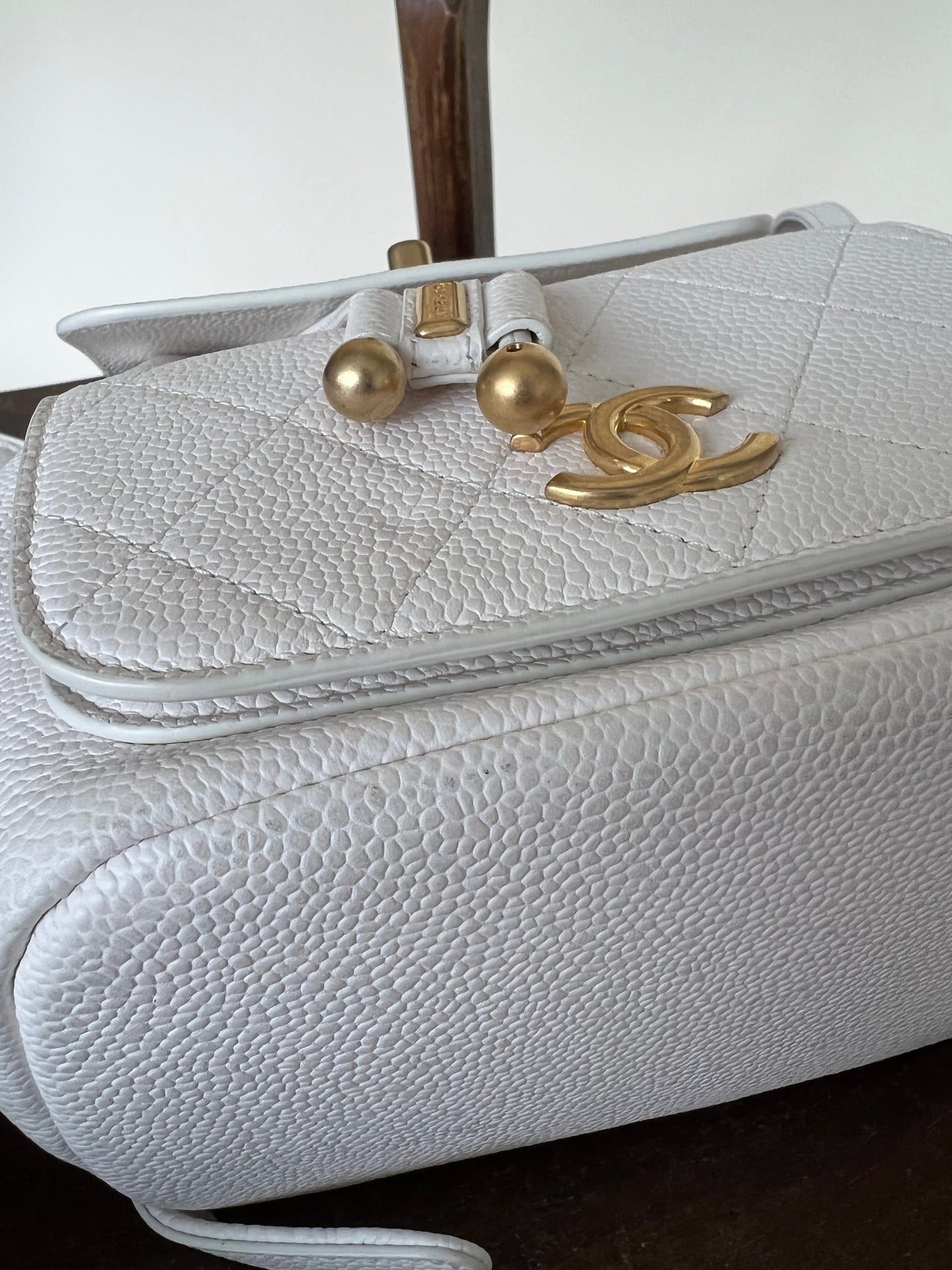 White Caviar Quilted BackPack w/ Aged Gold Hardware