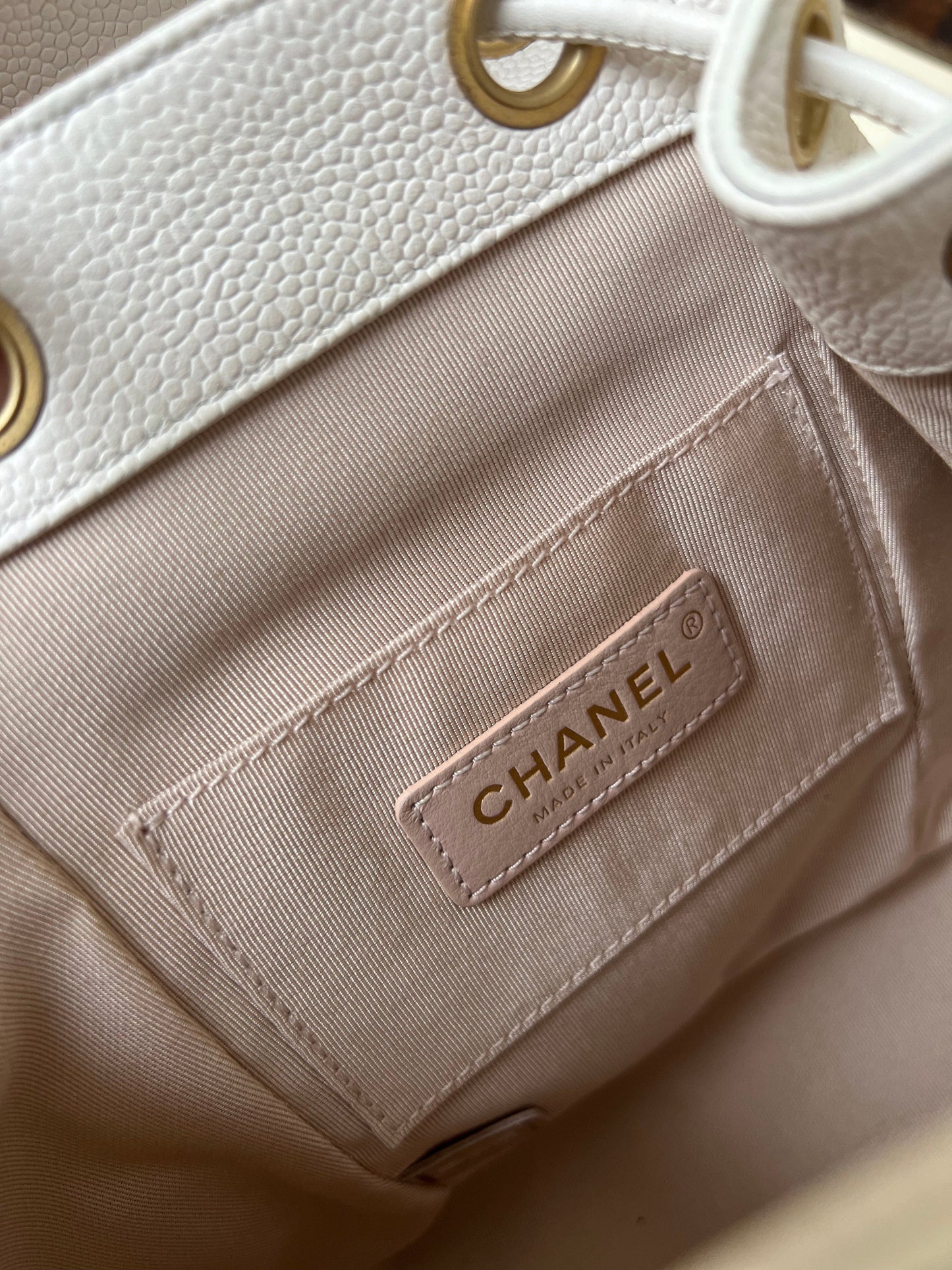 White Caviar Quilted BackPack w/ Aged Gold Hardware