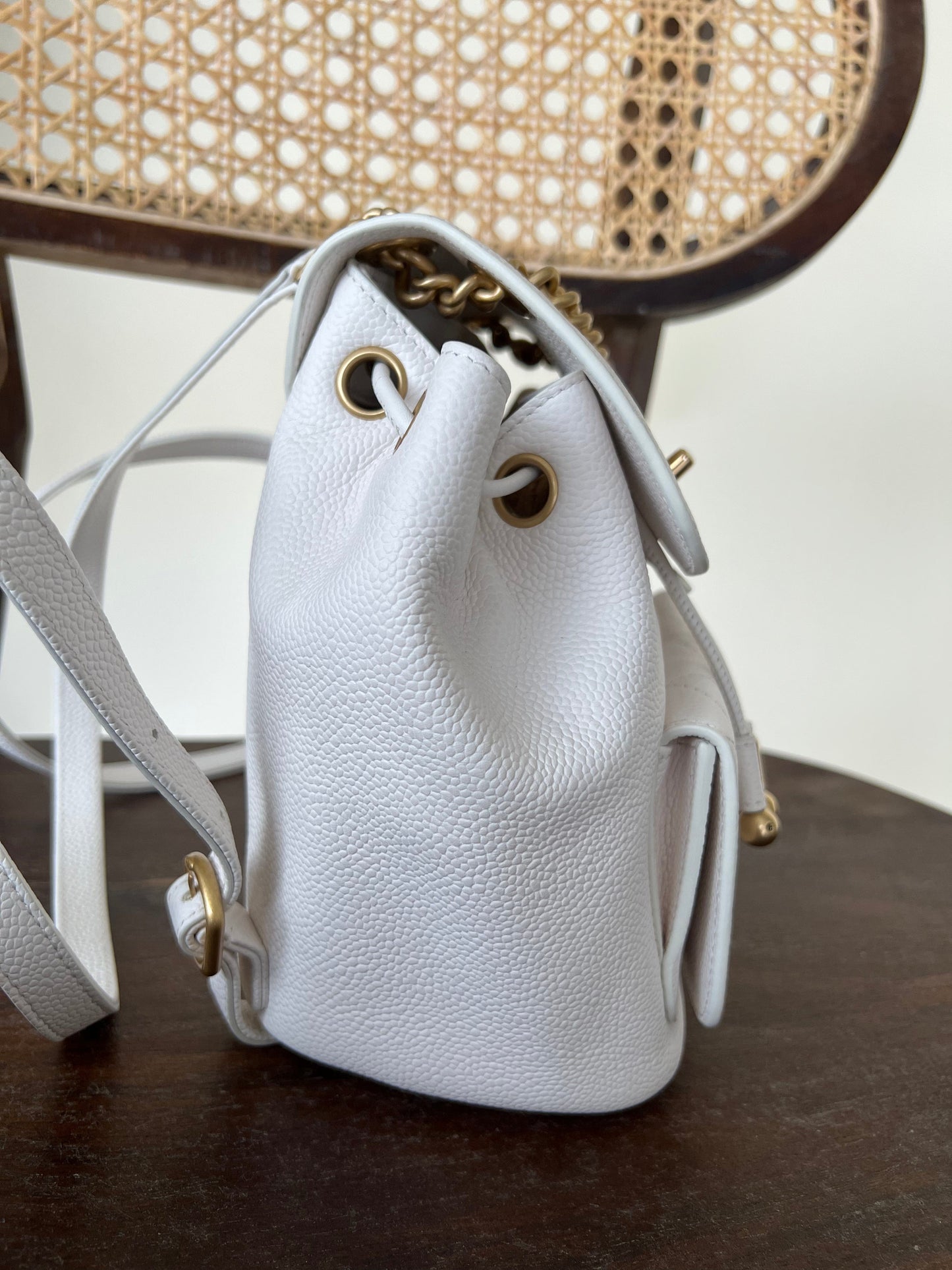 White Caviar Quilted BackPack w/ Aged Gold Hardware